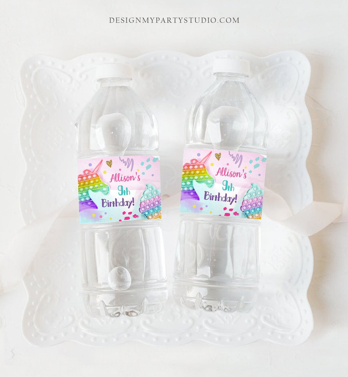 Editable Pop It Water Bottle Labels Fidget Toy Birthday Decor Popit Party Girl Pop It Party Pastel Printable Label Template Corjl 0422