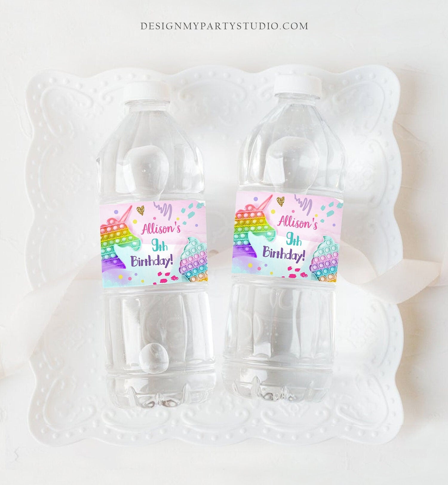 Editable Pop It Water Bottle Labels Fidget Toy Birthday Decor Popit Party Girl Pop It Party Pastel Printable Label Template Corjl 0422