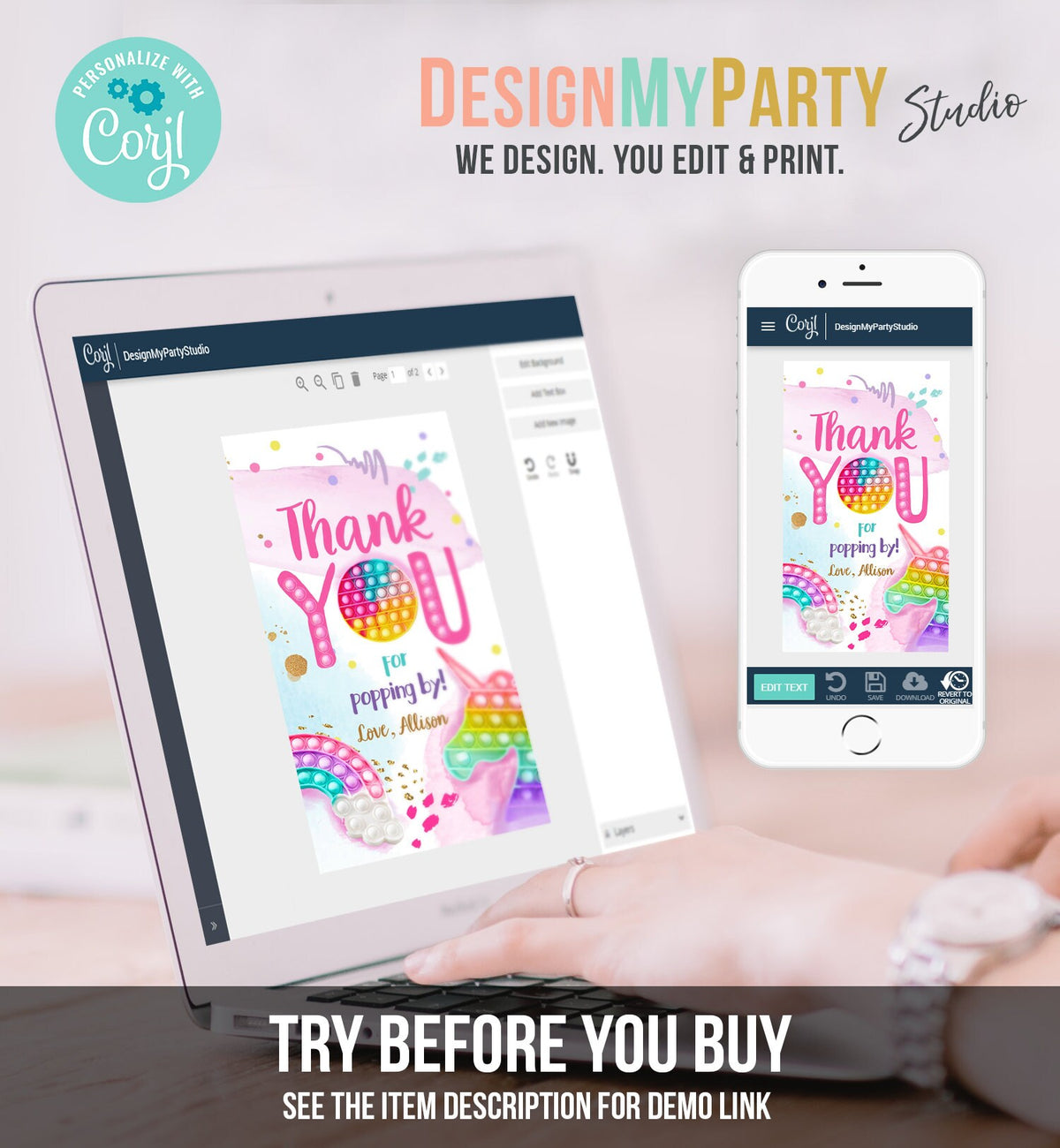 Editable Fidget Party Favor Tags Pop it Party Thank You Tag Gift Tag Popit Birthday Girl Popping By Label Corjl Template Printable 0422