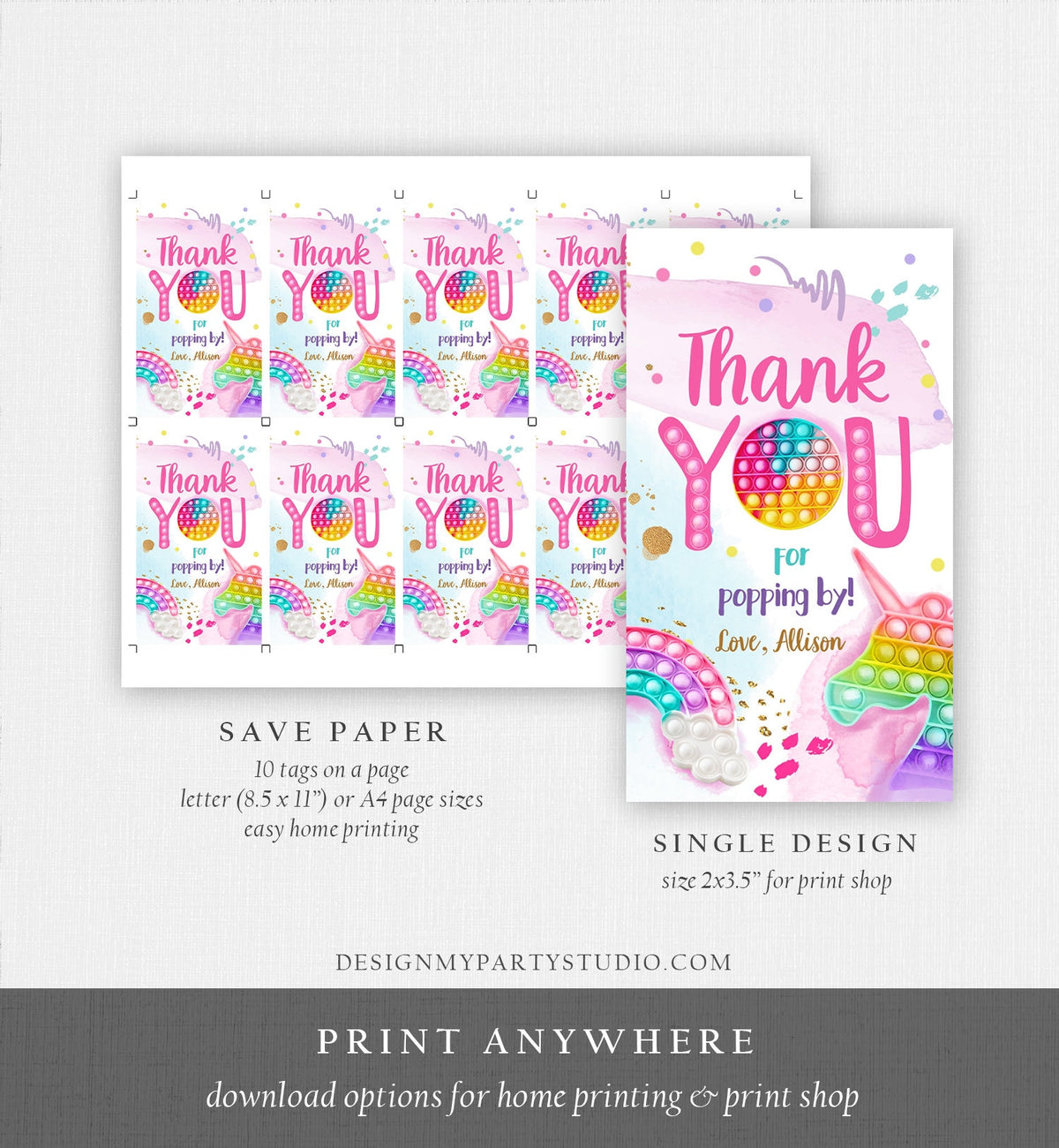 Editable Fidget Party Favor Tags Pop it Party Thank You Tag Gift Tag Popit Birthday Girl Popping By Label Corjl Template Printable 0422