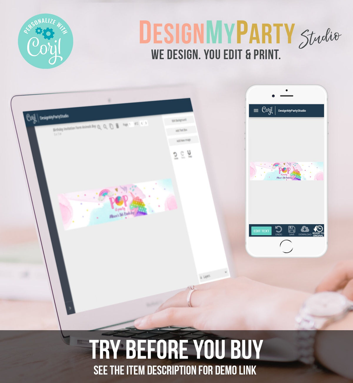 Editable Pop It Water Bottle Labels Fidget Toy Birthday Decor Popit Party Girl Pop It Party Pastel Printable Label Template Corjl 0422