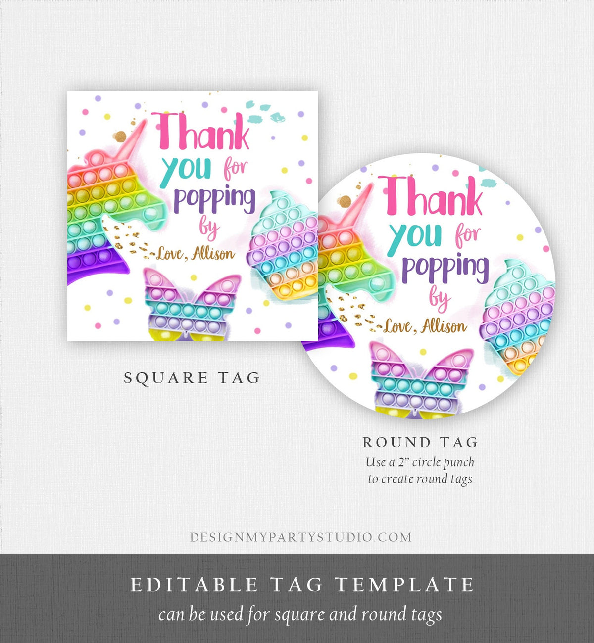 Editable Fidget Party Favor Tags Pop it Party Thank You Tag Gift Tag Popit Birthday Girl Popping By Stickers Corjl Template Printable 0422