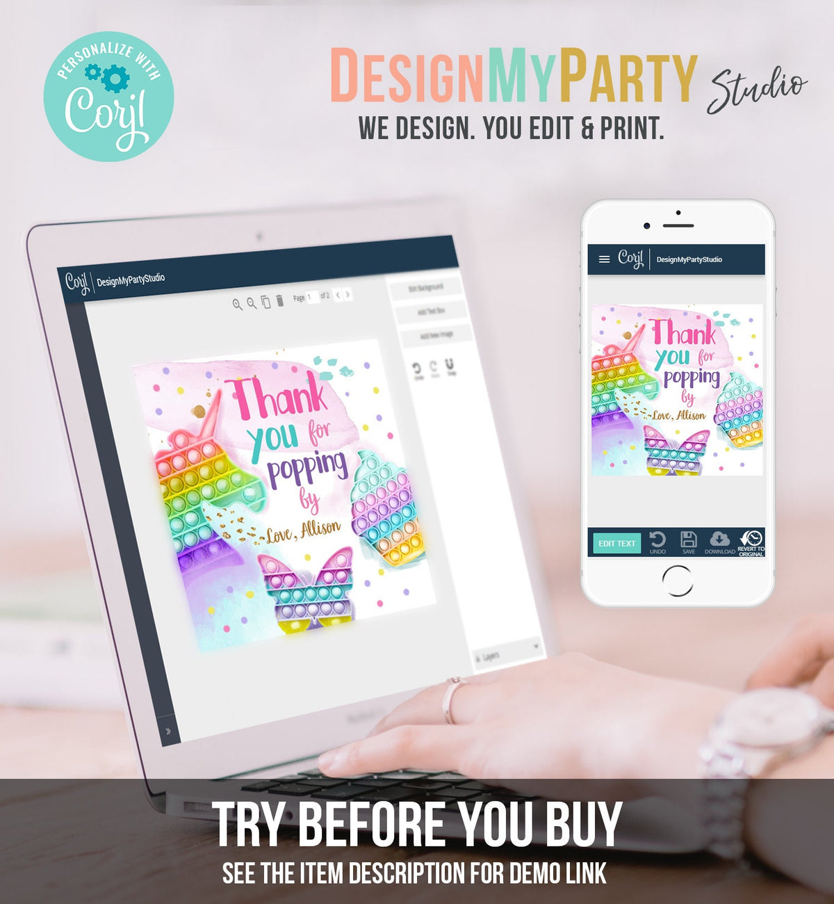 Editable Fidget Party Favor Tags Pop it Party Thank You Tag Gift Tag Popit Birthday Girl Popping By Stickers Corjl Template Printable 0422
