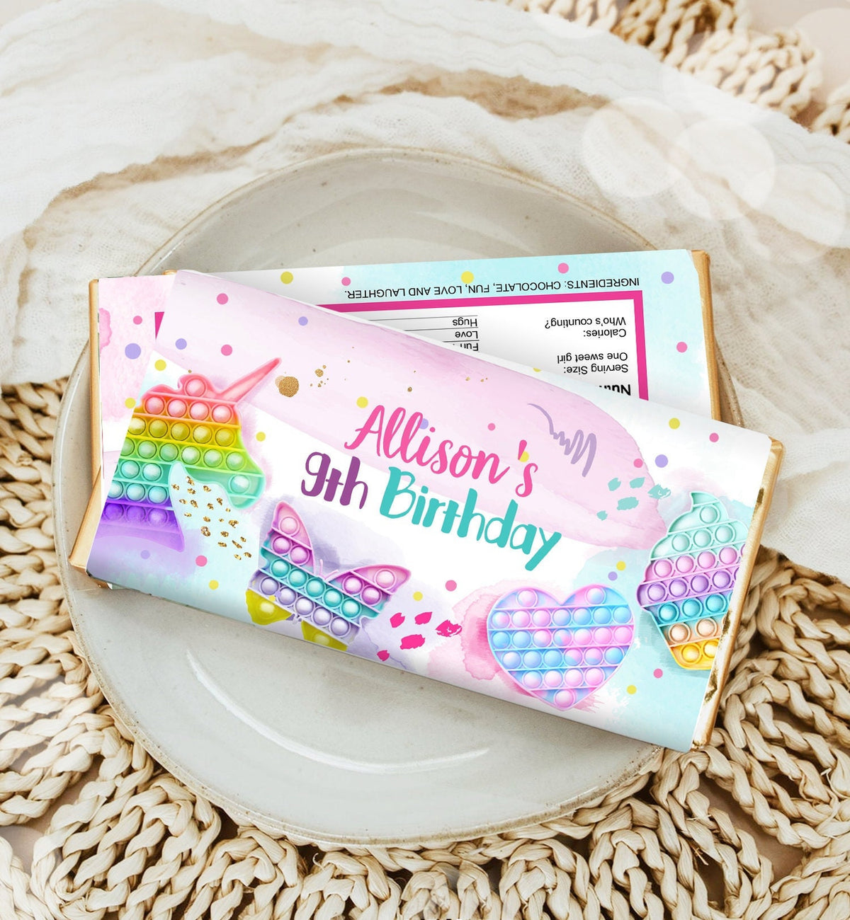 Editable Pop It Candy Bar Wrapper Fidget Chocolate Bar Labels Pop It Label Pop It Birthday Rainbow Download Corjl Template Printable 0422