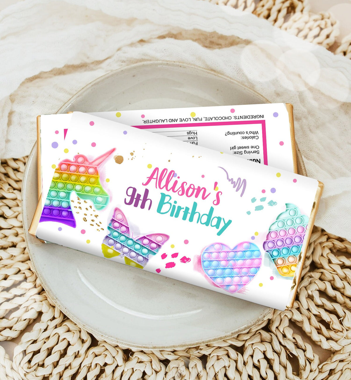Editable Pop It Candy Bar Wrapper Fidget Chocolate Bar Labels Pop It Label Pop It Birthday Rainbow Download Corjl Template Printable 0422