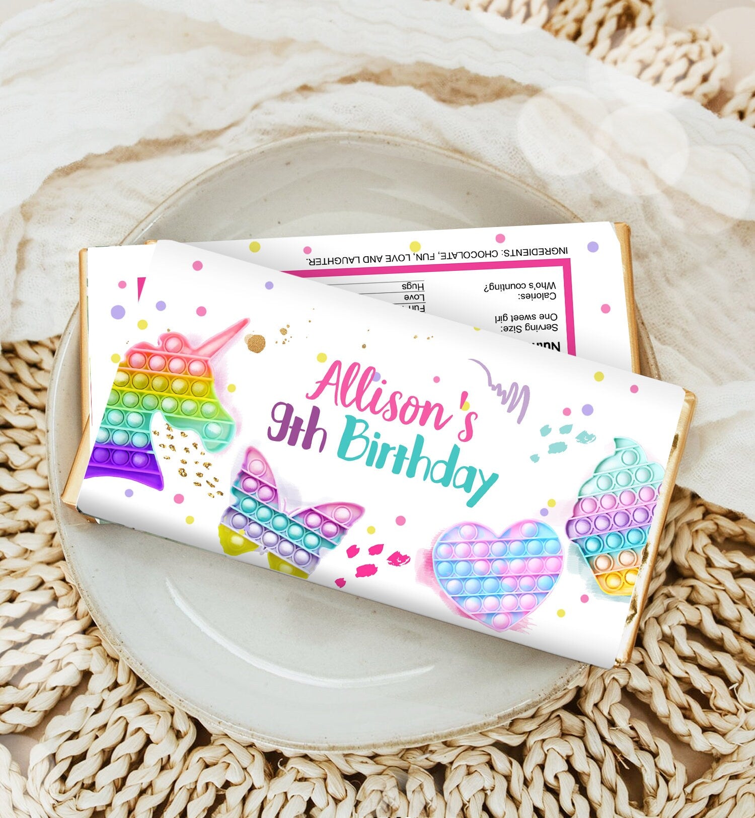 Editable Pop It Candy Bar Wrapper Fidget Chocolate Bar Labels Pop It Label Pop It Birthday Rainbow Download Corjl Template Printable 0422