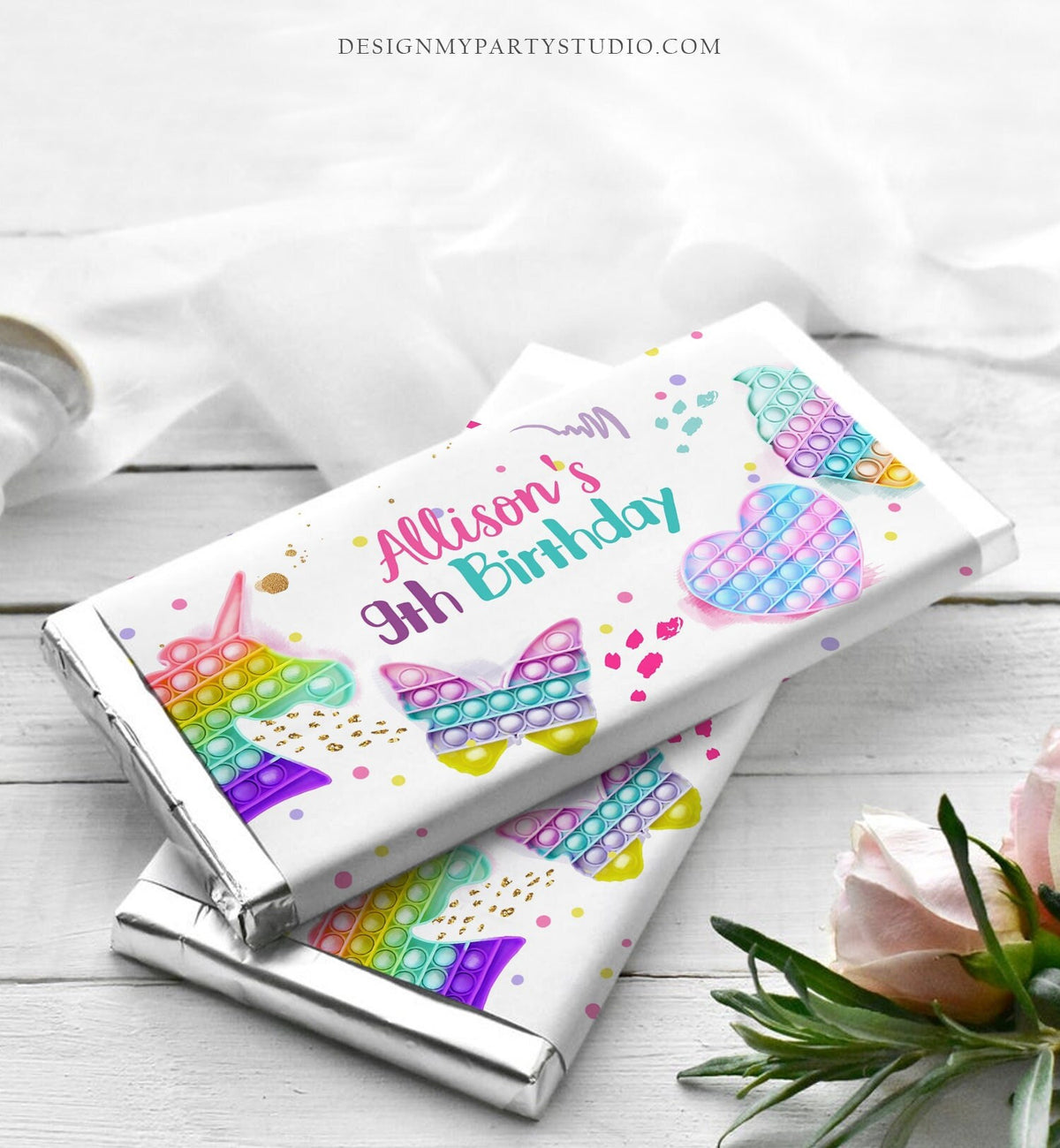 Editable Pop It Candy Bar Wrapper Fidget Chocolate Bar Labels Pop It Label Pop It Birthday Rainbow Download Corjl Template Printable 0422