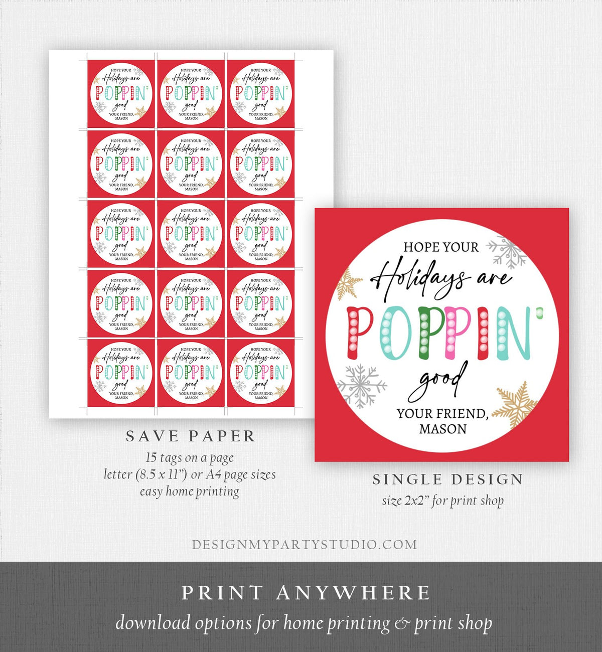 Editable Pop It Gift Tags Personalized Pop It Tag Christmas Teacher Holiday Favor Tags Winter School Merry Christmas Digital PRINTABLE 0443