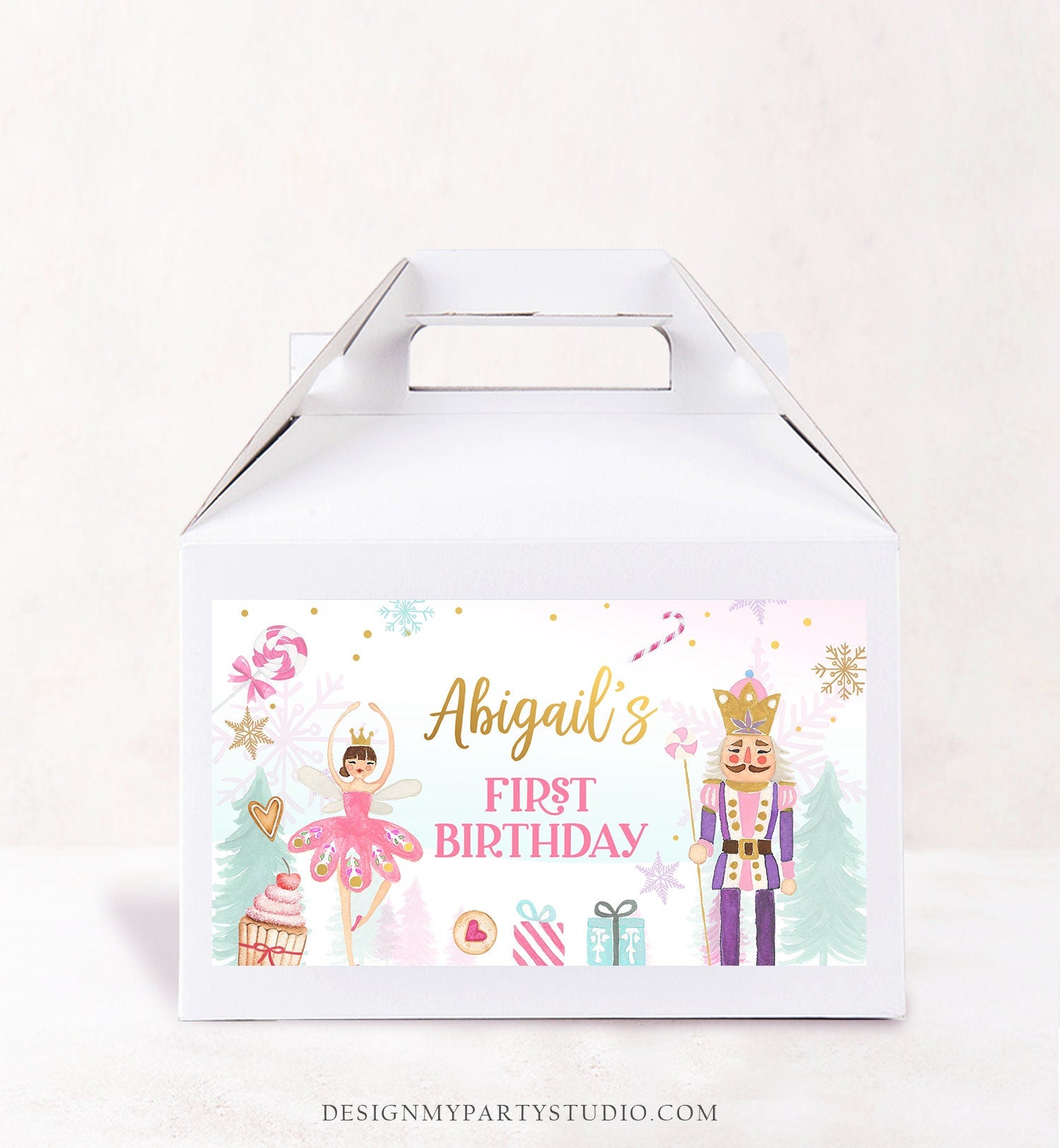 Editable Nutcracker Gable Gift Box Label Nutcracker Birthday Favors Girl Treat Box Label Land of Sweets Fairy Download Printable Corjl 0352
