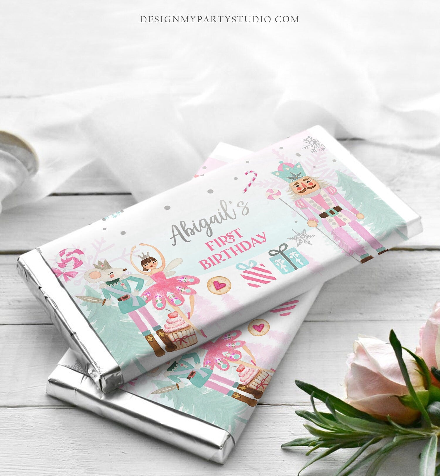Editable Nutcracker Chocolate Bar Labels Candy Bar Wrapper Nutcracker Birthday Winter Land of Sweets Download Corjl Template Printable 0352