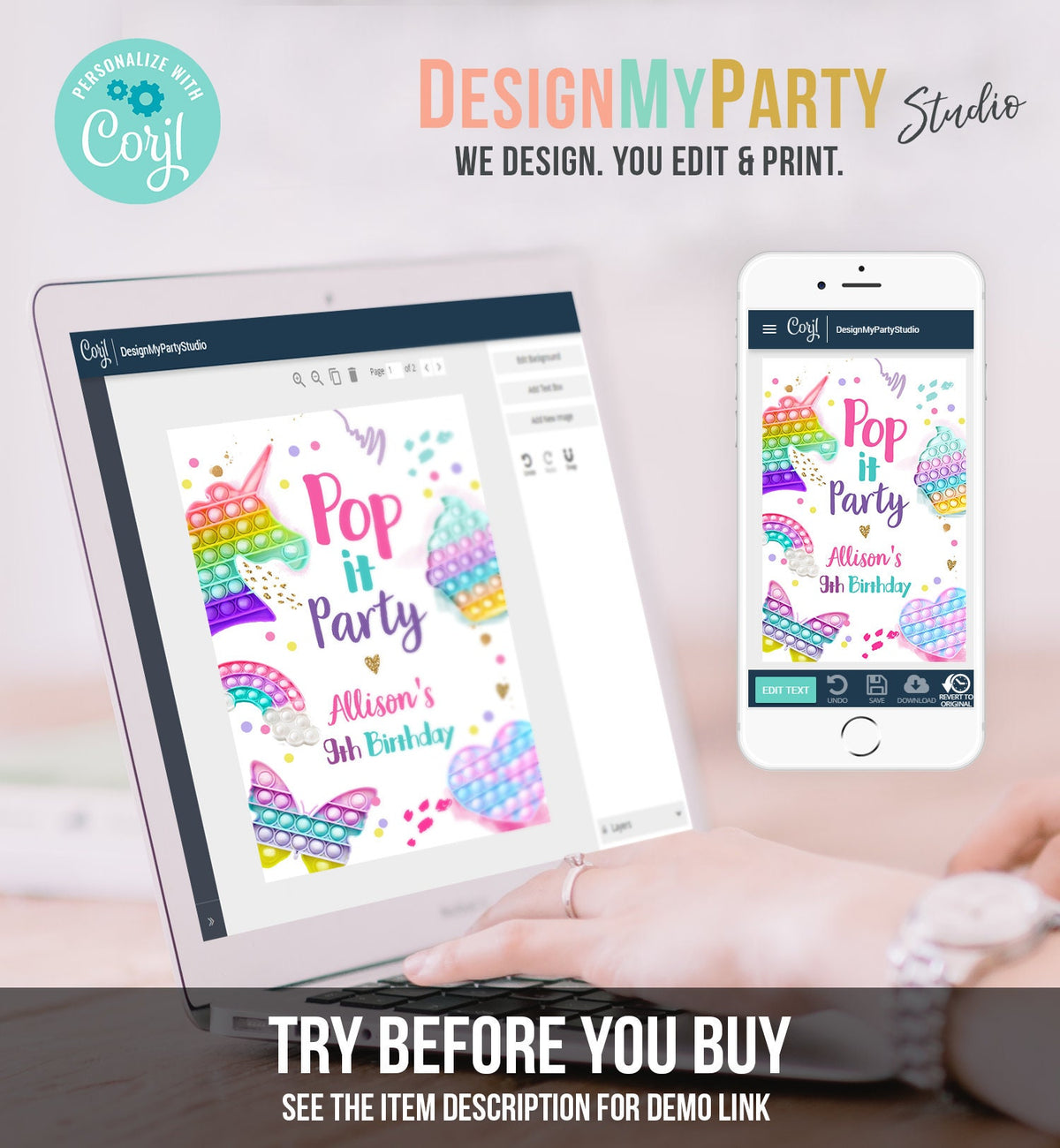 Editable Pop It Birthday Party Pop It Capri Sun Labels Fidget Toy Labels Girl Rainbow Fidget Popit Download Corjl Template Printable 0422