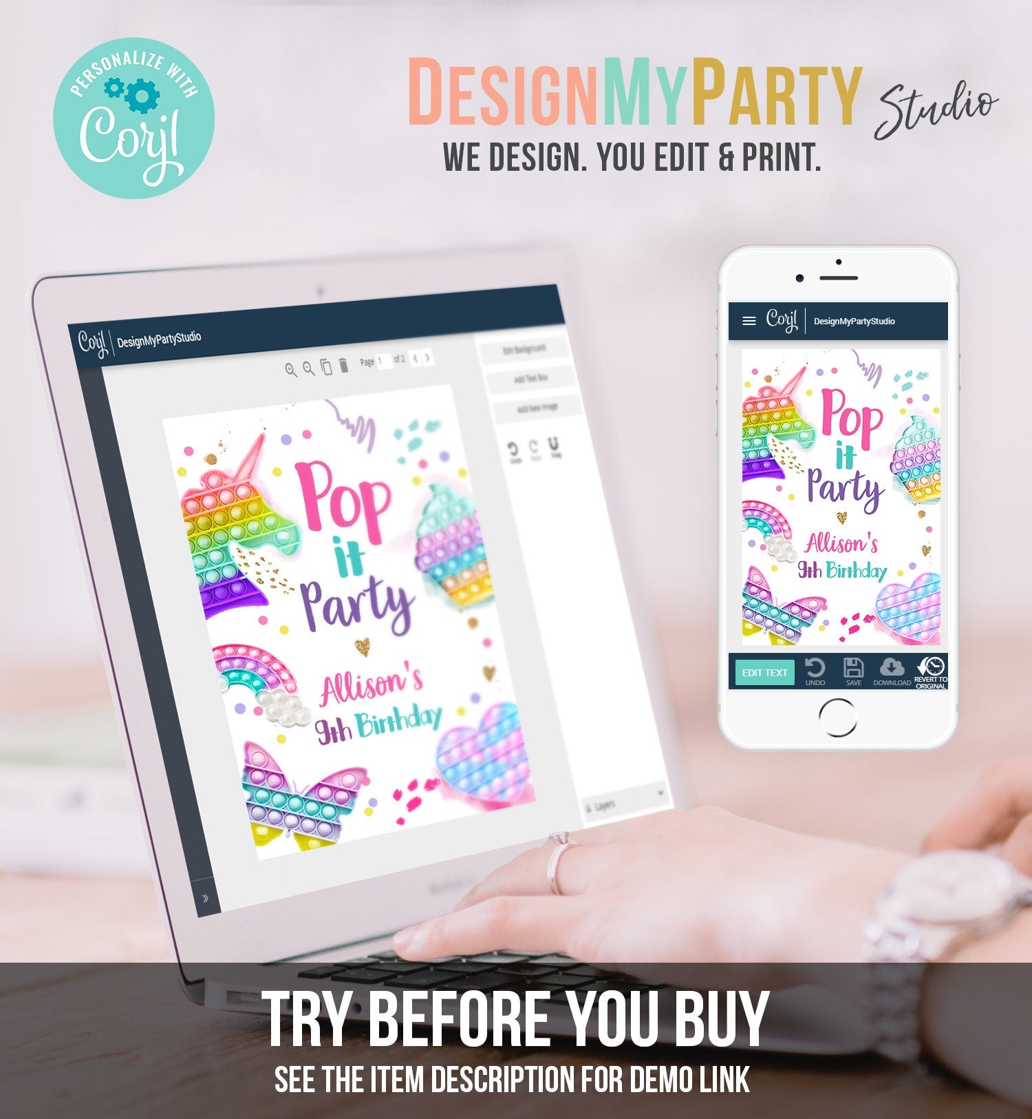 Editable Pop It Birthday Party Pop It Capri Sun Labels Fidget Toy Labels Girl Rainbow Fidget Popit Download Corjl Template Printable 0422