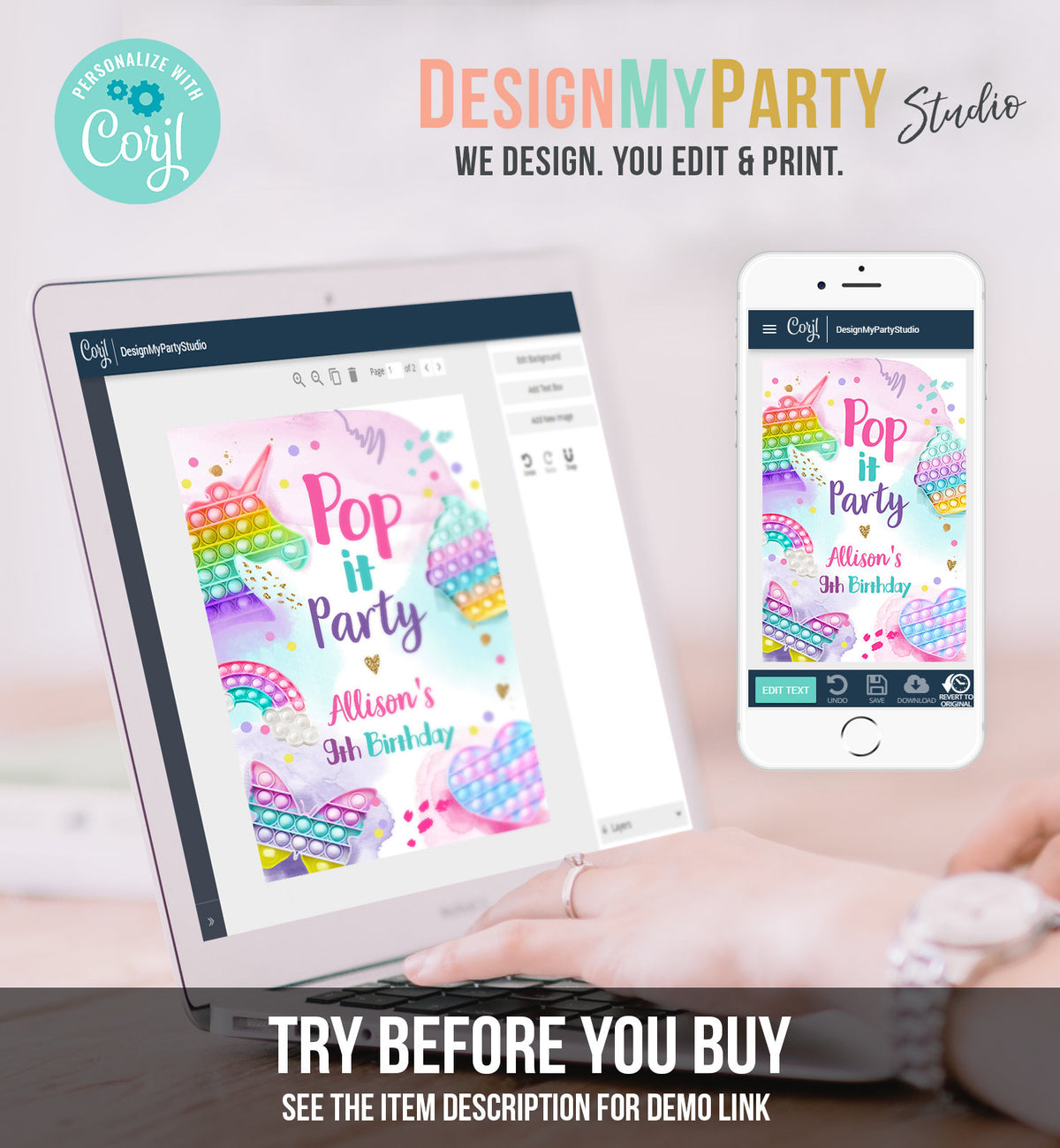 Editable Pop It Birthday Party Pop It Capri Sun Labels Fidget Toy Labels Girl Rainbow Fidget Popit Download Corjl Template Printable 0422