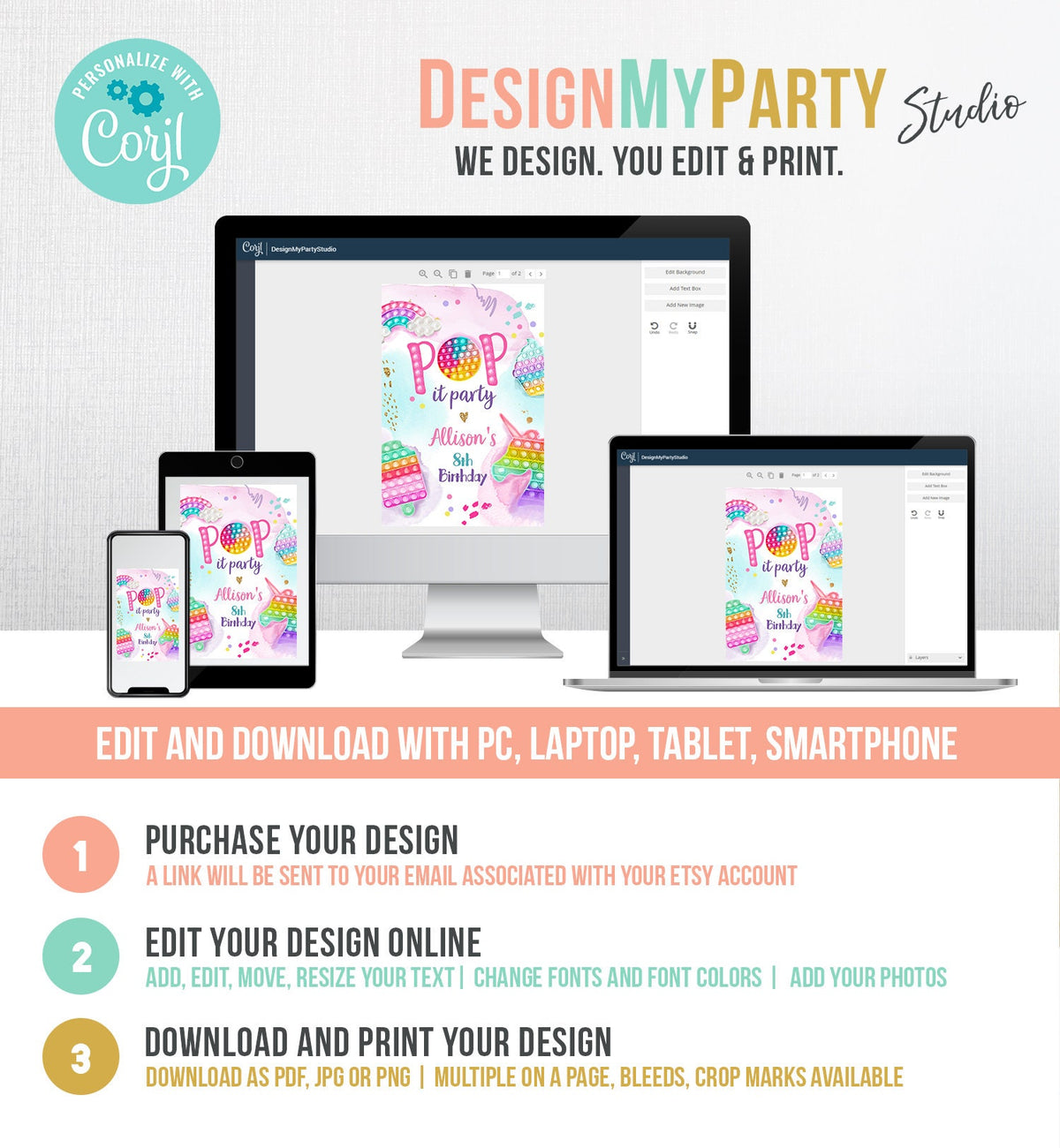 Editable Pop It Birthday Party Pop It Capri Sun Labels Fidget Toy Labels Girl Rainbow Fidget Popit Download Corjl Template Printable 0422