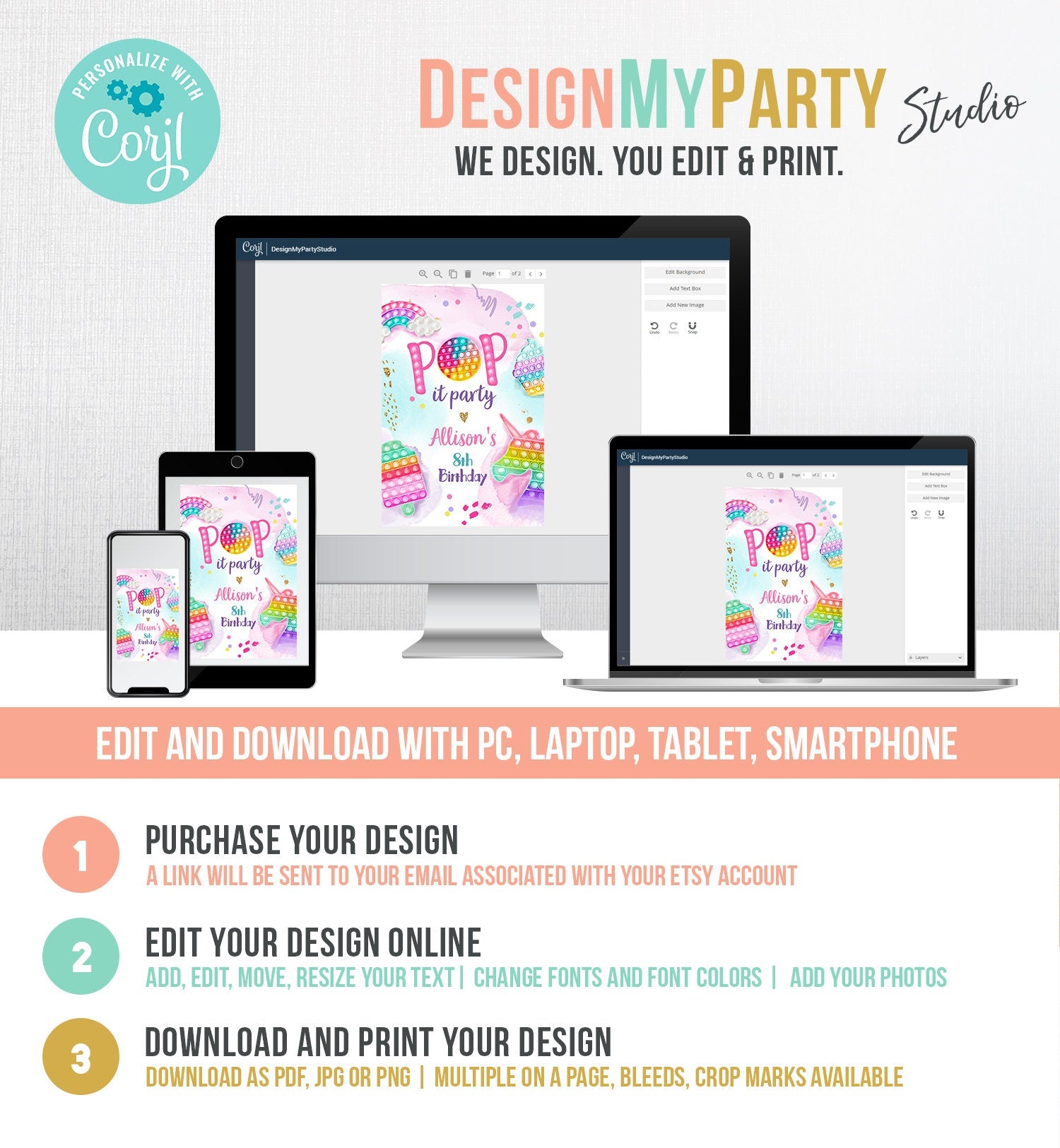 Editable Pop It Birthday Party Pop It Capri Sun Labels Fidget Toy Labels Girl Rainbow Fidget Popit Download Corjl Template Printable 0422