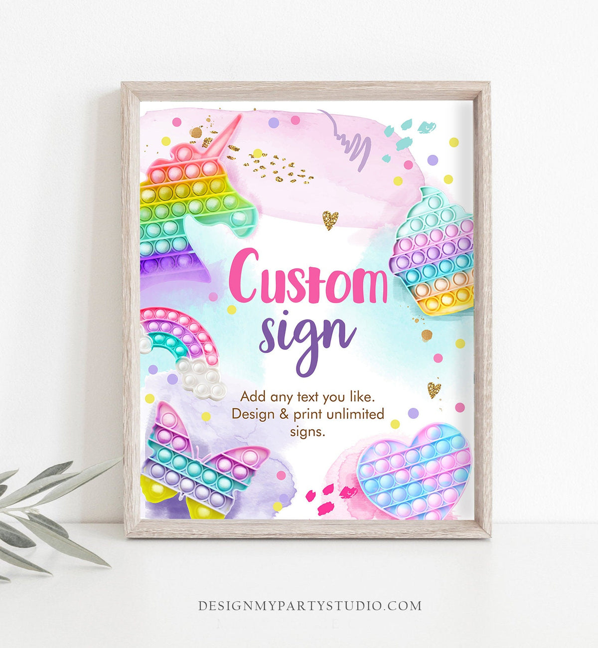 Editable Custom Sign Pop It Birthday Decor Fidget Toy Party Sign Pop It Party Sign Girl Rainbow Table Sign Corjl Template PRINTABLE 0422