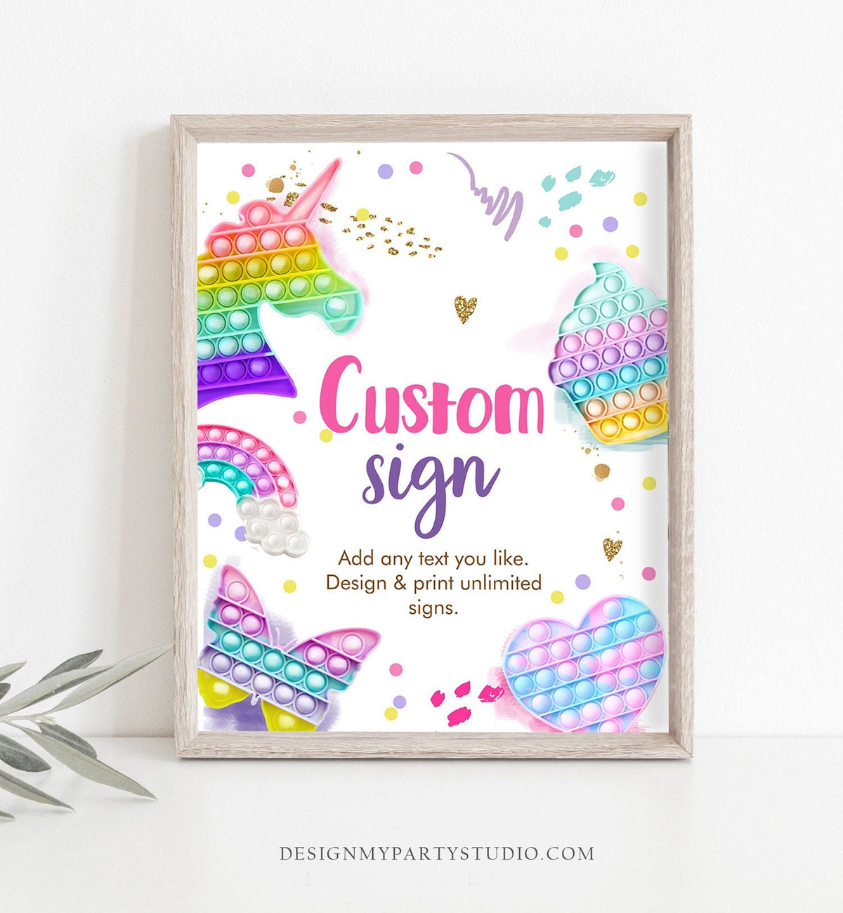 Editable Custom Sign Pop It Birthday Decor Fidget Toy Party Sign Pop It Party Sign Girl Rainbow Table Sign Corjl Template PRINTABLE 0422