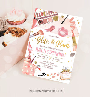 Editable Glitz and Glam Birthday Party Invitation Spa Party Makeup Birthday Invitation Pink Gold Girl Download Printable Template Corjl 0420