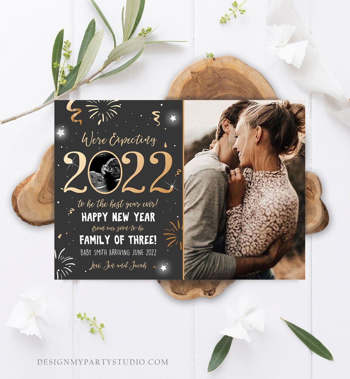 Editable New Year Pregnancy Reveal Card Pregnancy Announcement New Years 2022 Ultrasound Card Instant Download Digital Corjl Template 0280