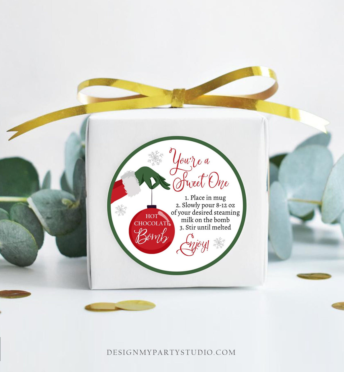 Editable Hot Chocolate Bomb Tags Bomb Instructions Green Red Holiday Favor Tags Winter Christmas You&#39;re a Sweet One Digital PRINTABLE 0353