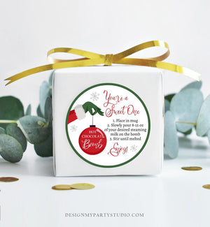Editable Hot Chocolate Bomb Tags Bomb Instructions Green Red Holiday Favor Tags Winter Christmas You're a Sweet One Digital PRINTABLE 0353