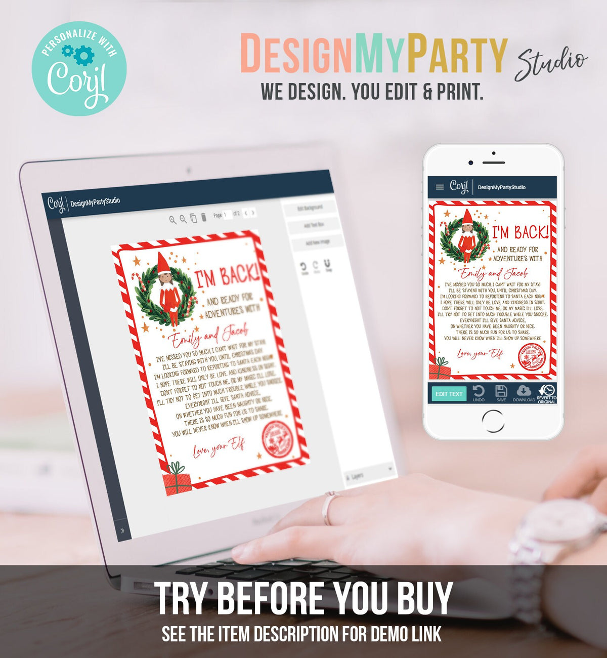 Editable Elf Arrival Letter Return Letter Christmas Elf I'm Back Elf Welcome Christmas Elf Letter Girl From Your Elf Printable Template 0358