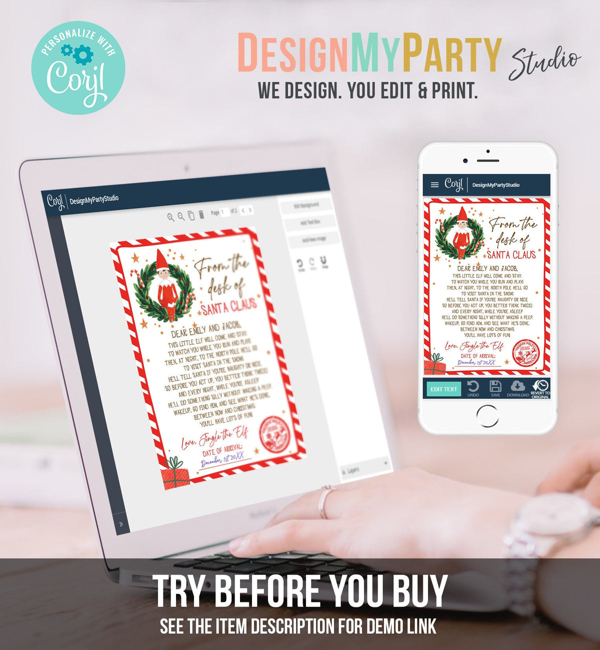 Editable First Time Elf Arrival Letter Return Letter Christmas Elf I'm Back Elf Welcome Christmas Elf Santa Claus Printable Template 0358
