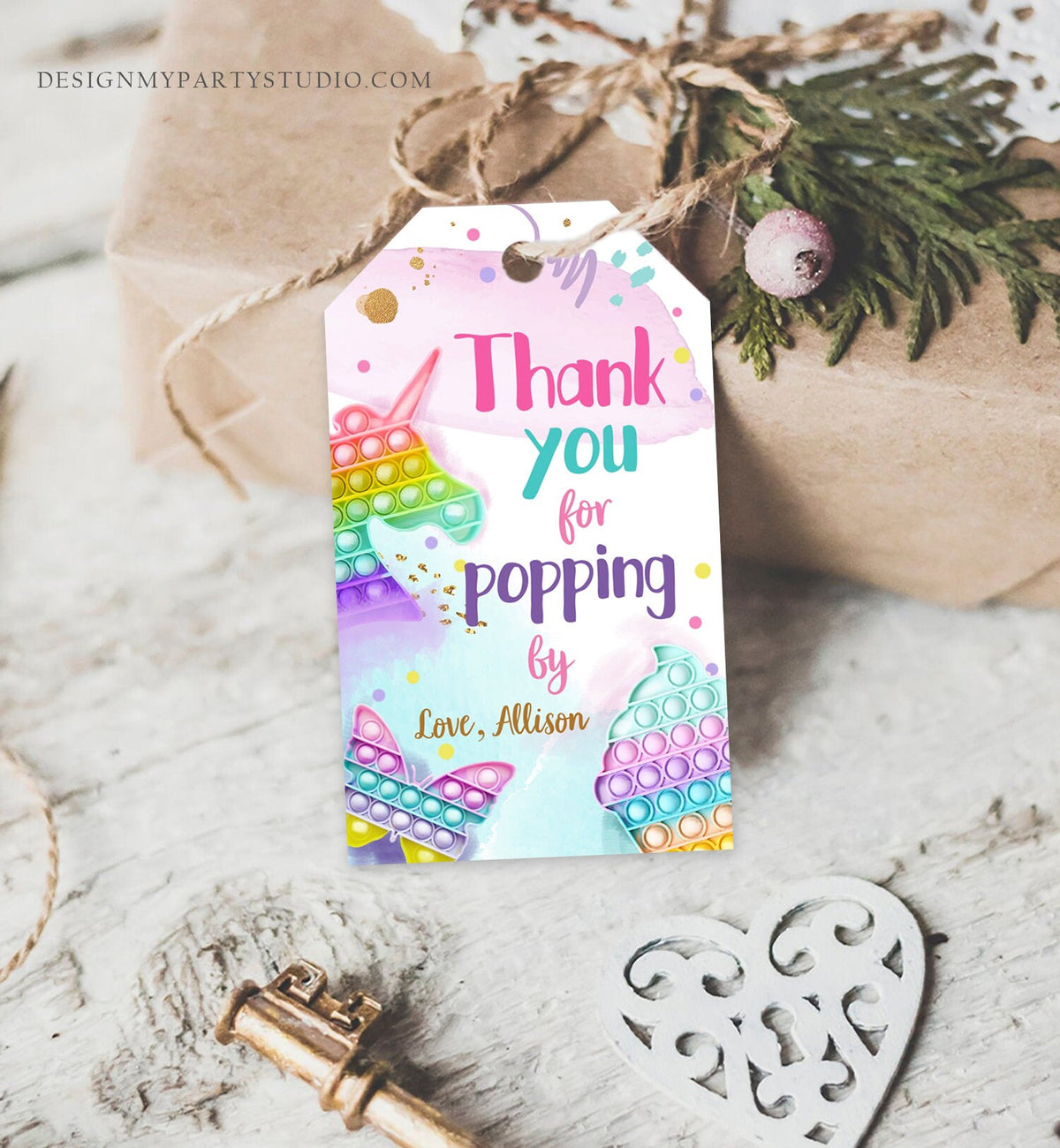 Editable Fidget Party Favor Tags Pop it Party Thank You Tag Gift Tag Popit Birthday Girl Popping By Label Corjl Template Printable 0422