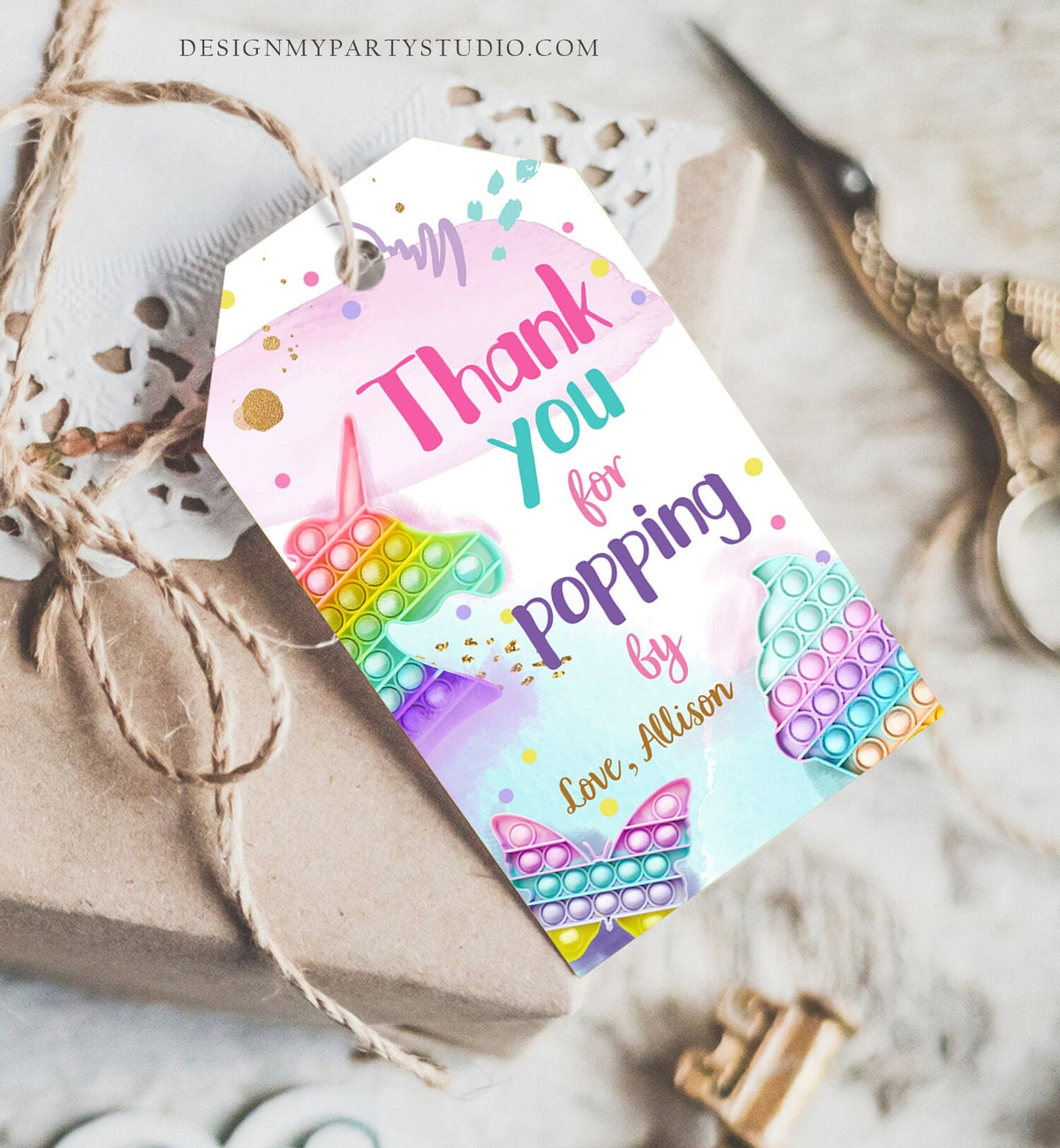 Editable Fidget Party Favor Tags Pop it Party Thank You Tag Gift Tag Popit Birthday Girl Popping By Label Corjl Template Printable 0422