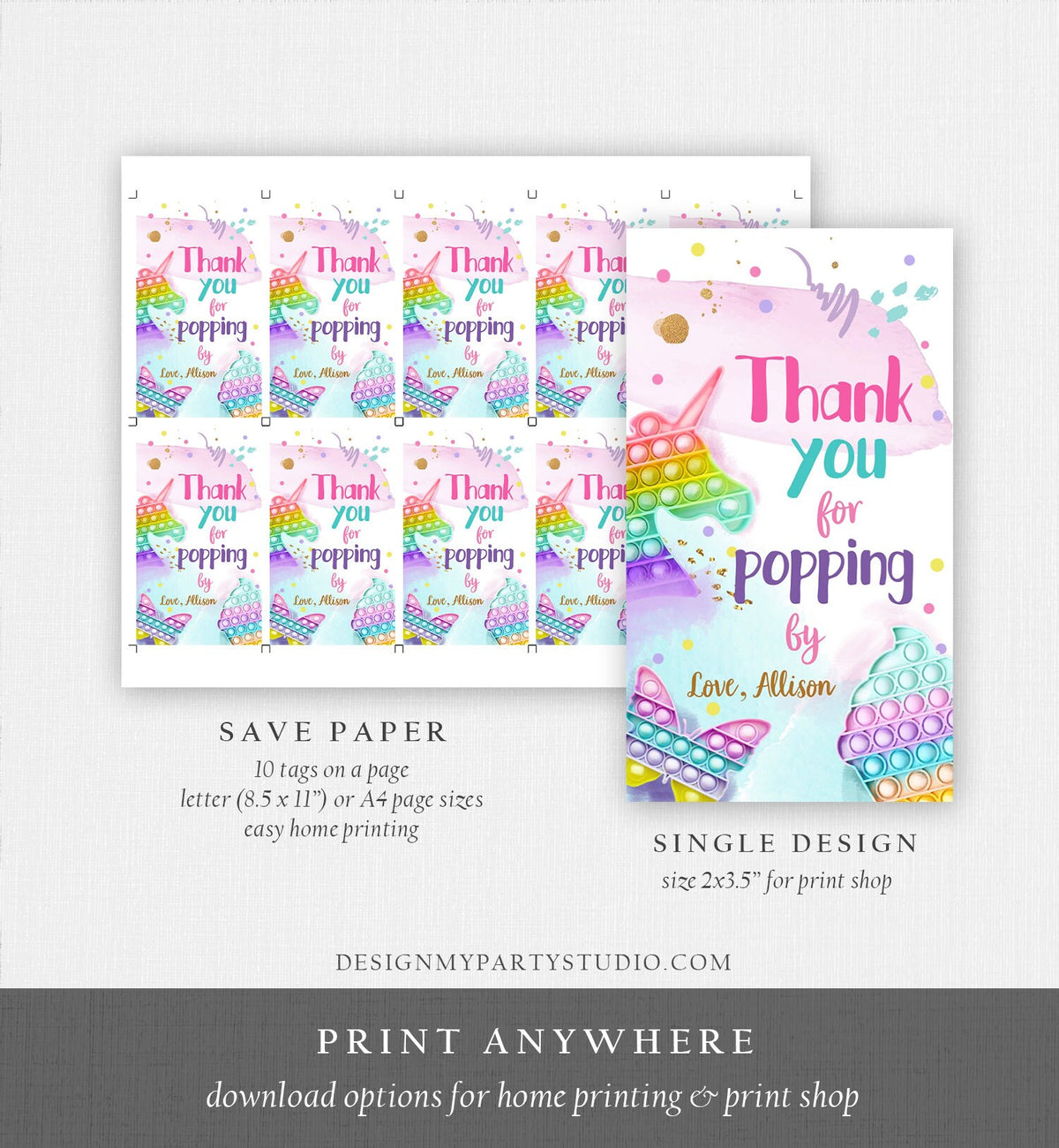 Editable Fidget Party Favor Tags Pop it Party Thank You Tag Gift Tag Popit Birthday Girl Popping By Label Corjl Template Printable 0422