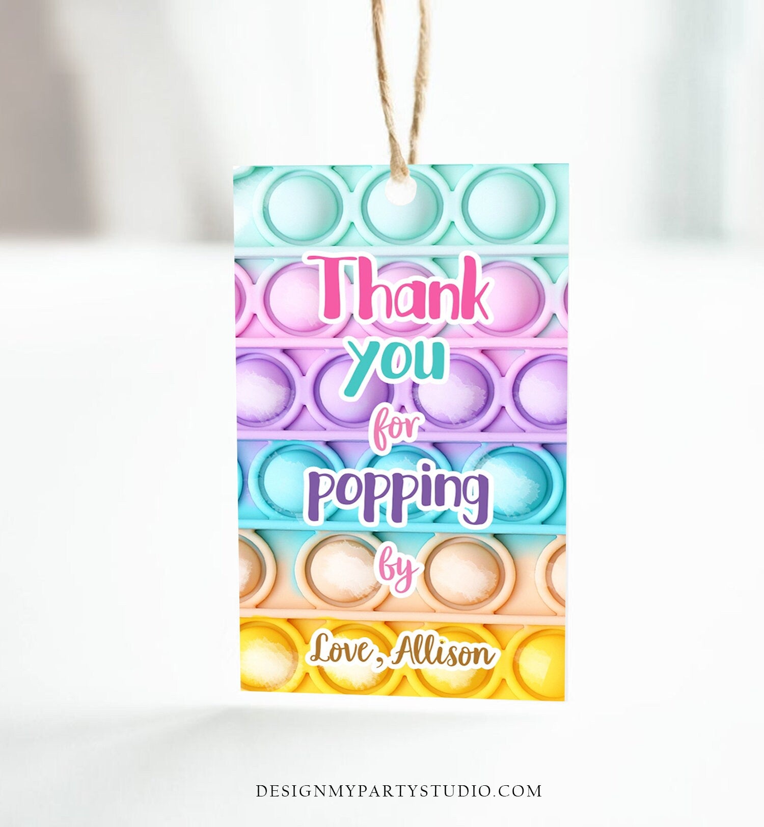 Editable Fidget Party Favor Tags Pop it Party Thank You Tag Gift Tag Popit Birthday Girl Popping By Label Corjl Template Printable 0422