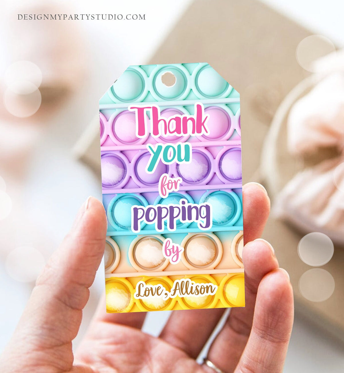 Editable Fidget Party Favor Tags Pop it Party Thank You Tag Gift Tag Popit Birthday Girl Popping By Label Corjl Template Printable 0422