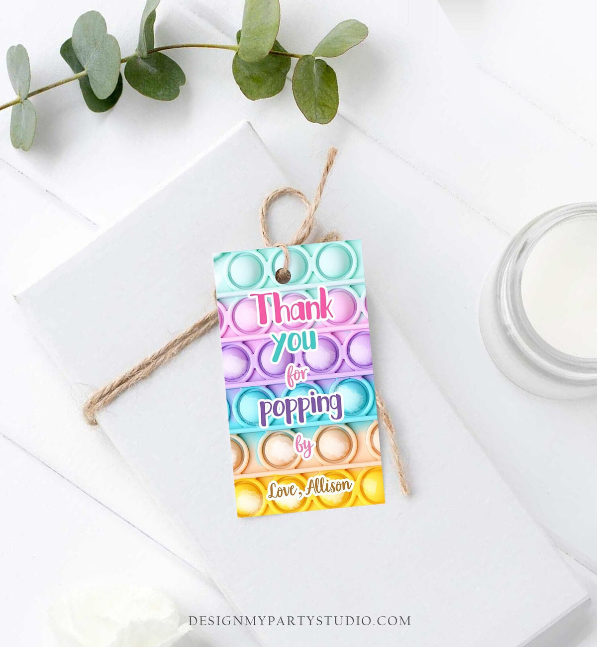 Editable Fidget Party Favor Tags Pop it Party Thank You Tag Gift Tag Popit Birthday Girl Popping By Label Corjl Template Printable 0422