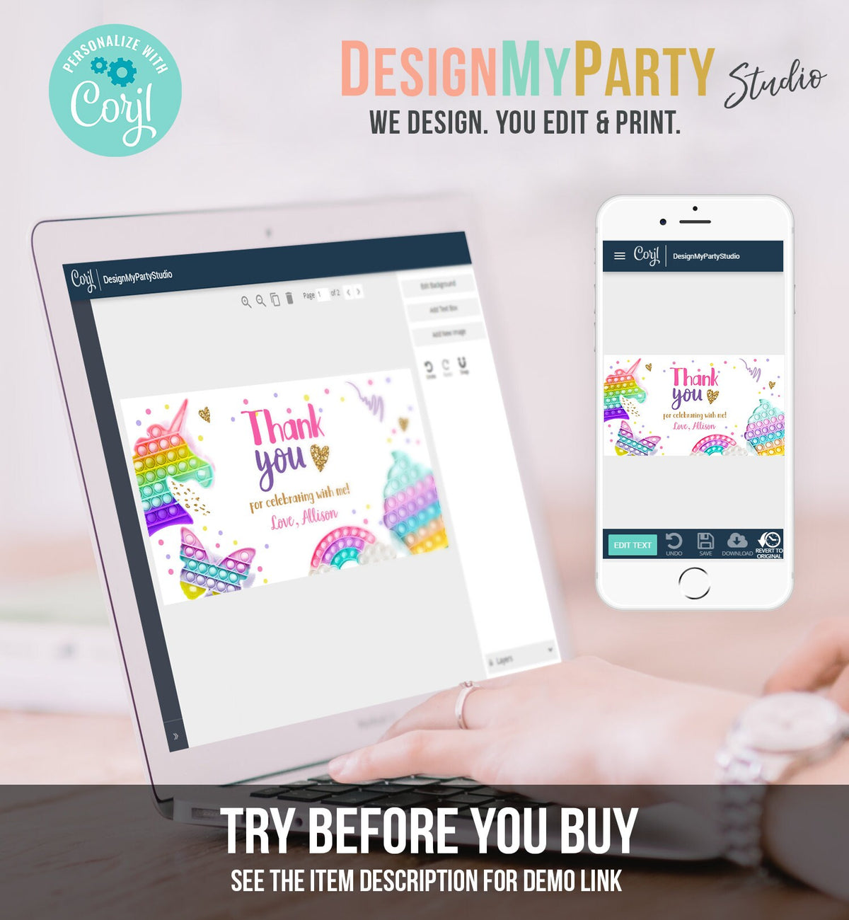 Editable Pop It Birthday Gable Gift Box Label Rainbow Fidget Toy Favors Girl Treat Box Label Bubble Squishy Download Printable Corjl 0422