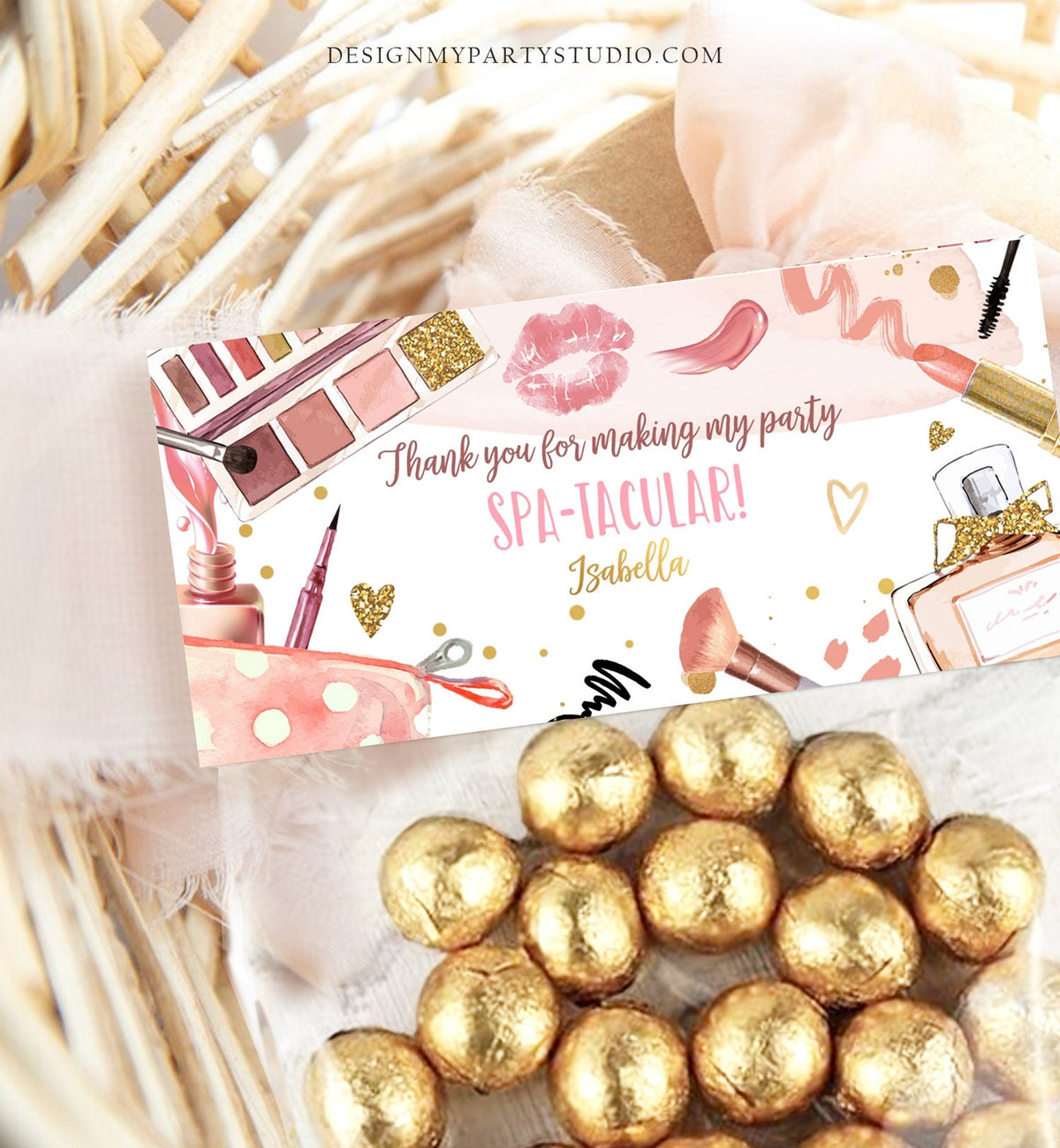 Editable Spa Party Treat Bag Toppers Spa Favor Bag Glitz and Glam Birthday Favors Girl Birthday Favors Makeup Corjl Template Printable 0420