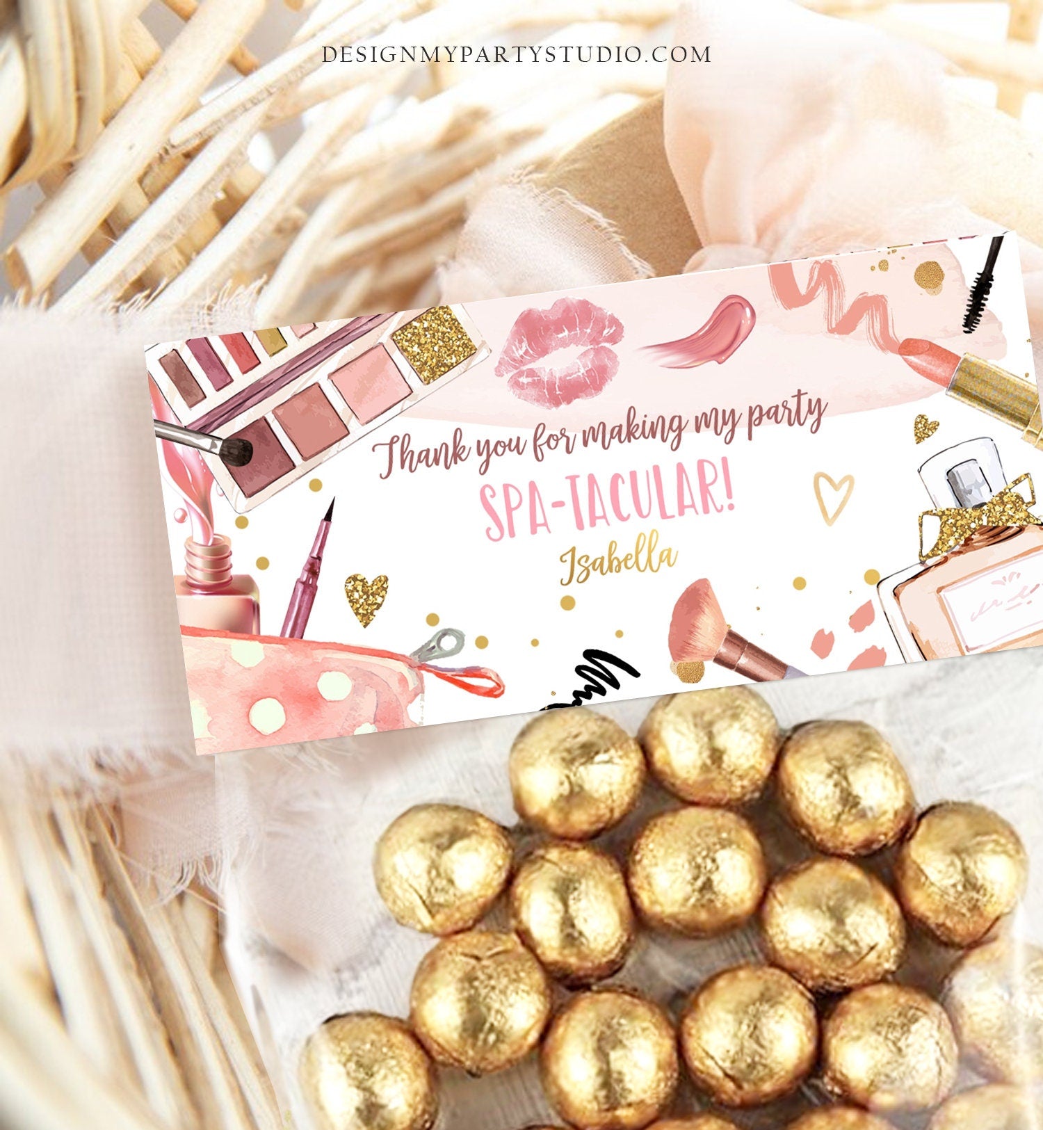 Editable Spa Party Treat Bag Toppers Spa Favor Bag Glitz and Glam Birthday Favors Girl Birthday Favors Makeup Corjl Template Printable 0420