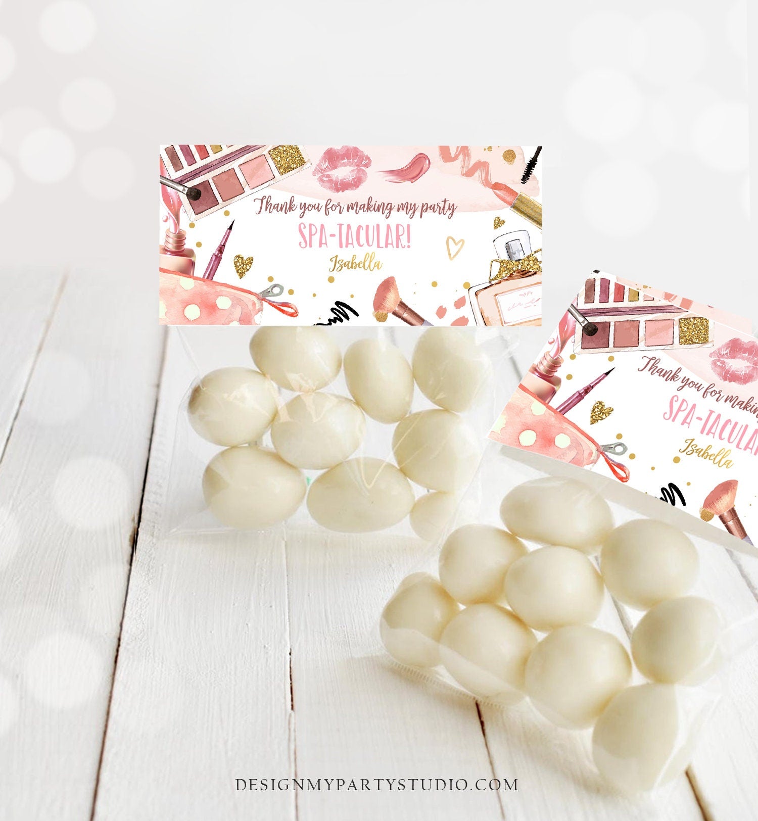 Editable Spa Party Treat Bag Toppers Spa Favor Bag Glitz and Glam Birthday Favors Girl Birthday Favors Makeup Corjl Template Printable 0420