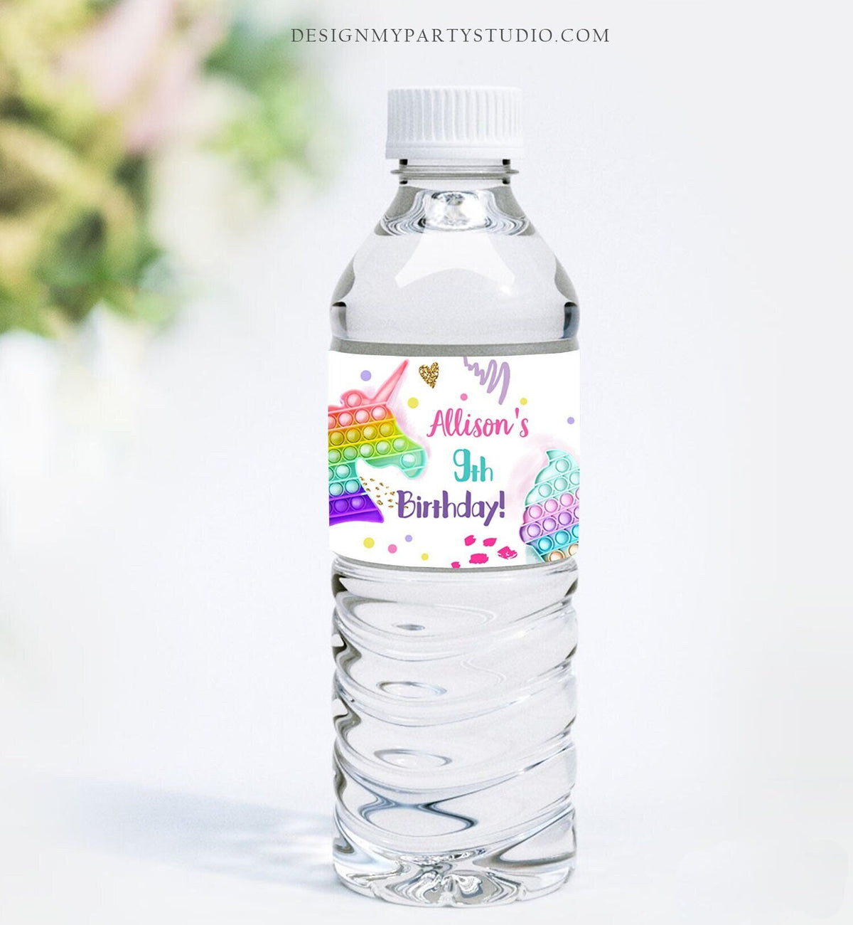 Editable Pop It Water Bottle Labels Fidget Toy Birthday Decor Popit Party Girl Pop It Party Pastel Printable Label Template Corjl 0422
