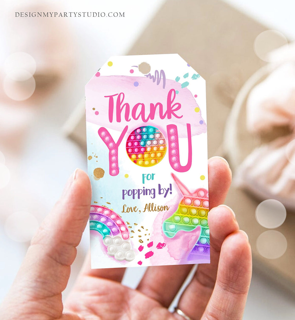 Editable Fidget Party Favor Tags Pop it Party Thank You Tag Gift Tag Popit Birthday Girl Popping By Label Corjl Template Printable 0422