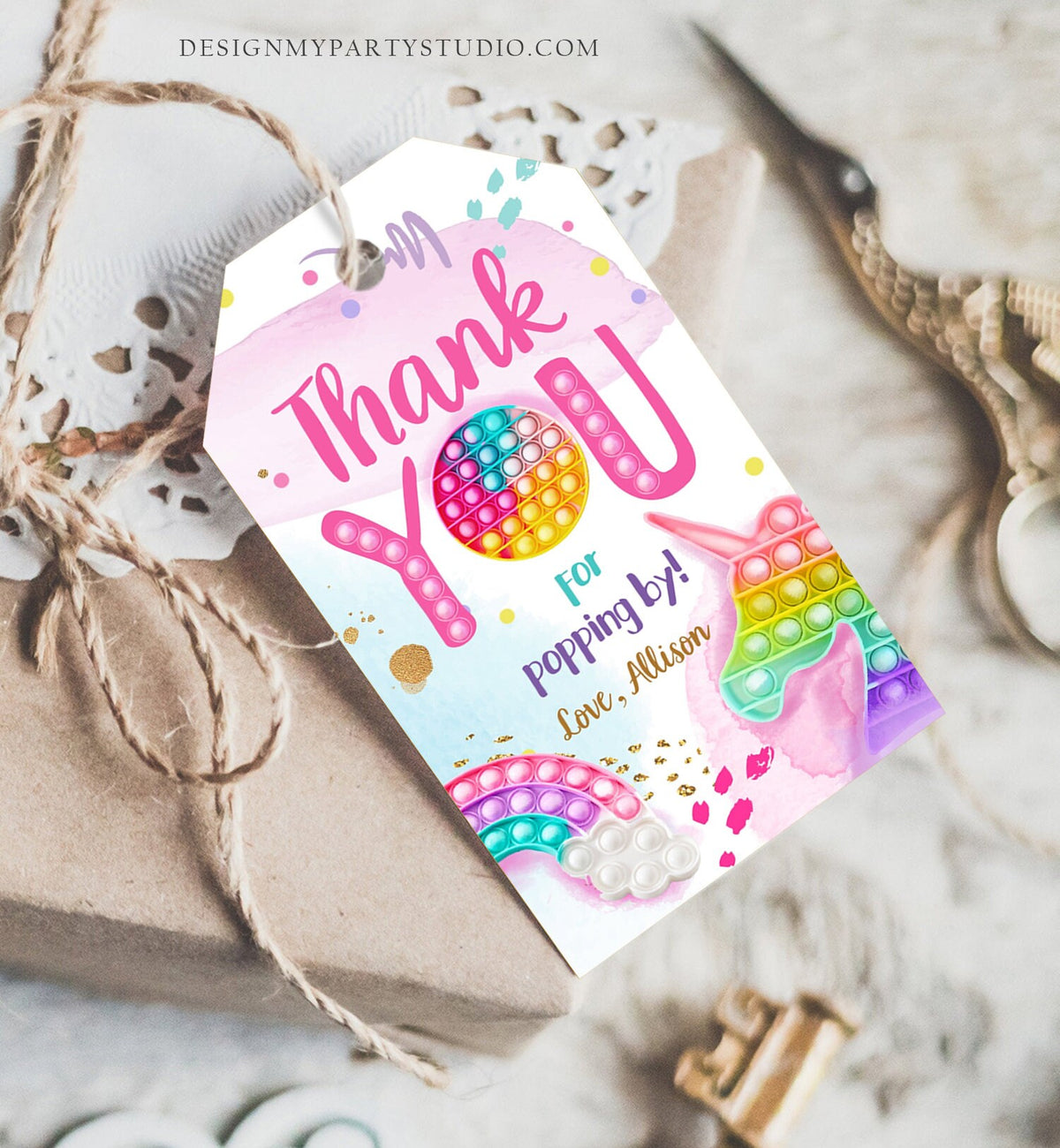 Editable Fidget Party Favor Tags Pop it Party Thank You Tag Gift Tag Popit Birthday Girl Popping By Label Corjl Template Printable 0422