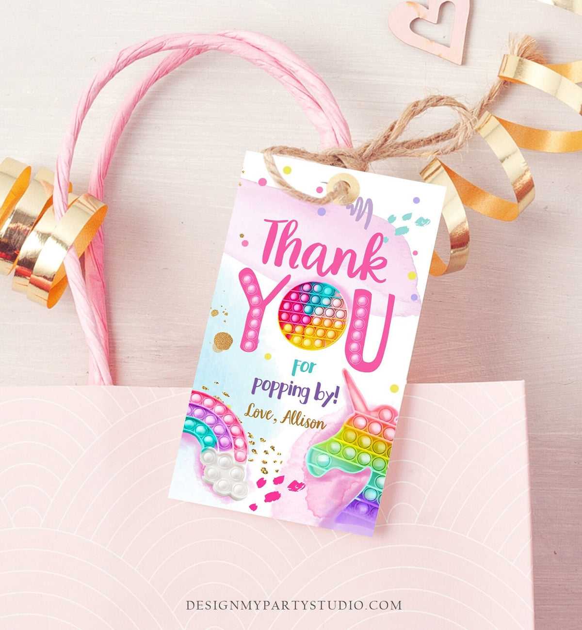 Editable Fidget Party Favor Tags Pop it Party Thank You Tag Gift Tag Popit Birthday Girl Popping By Label Corjl Template Printable 0422