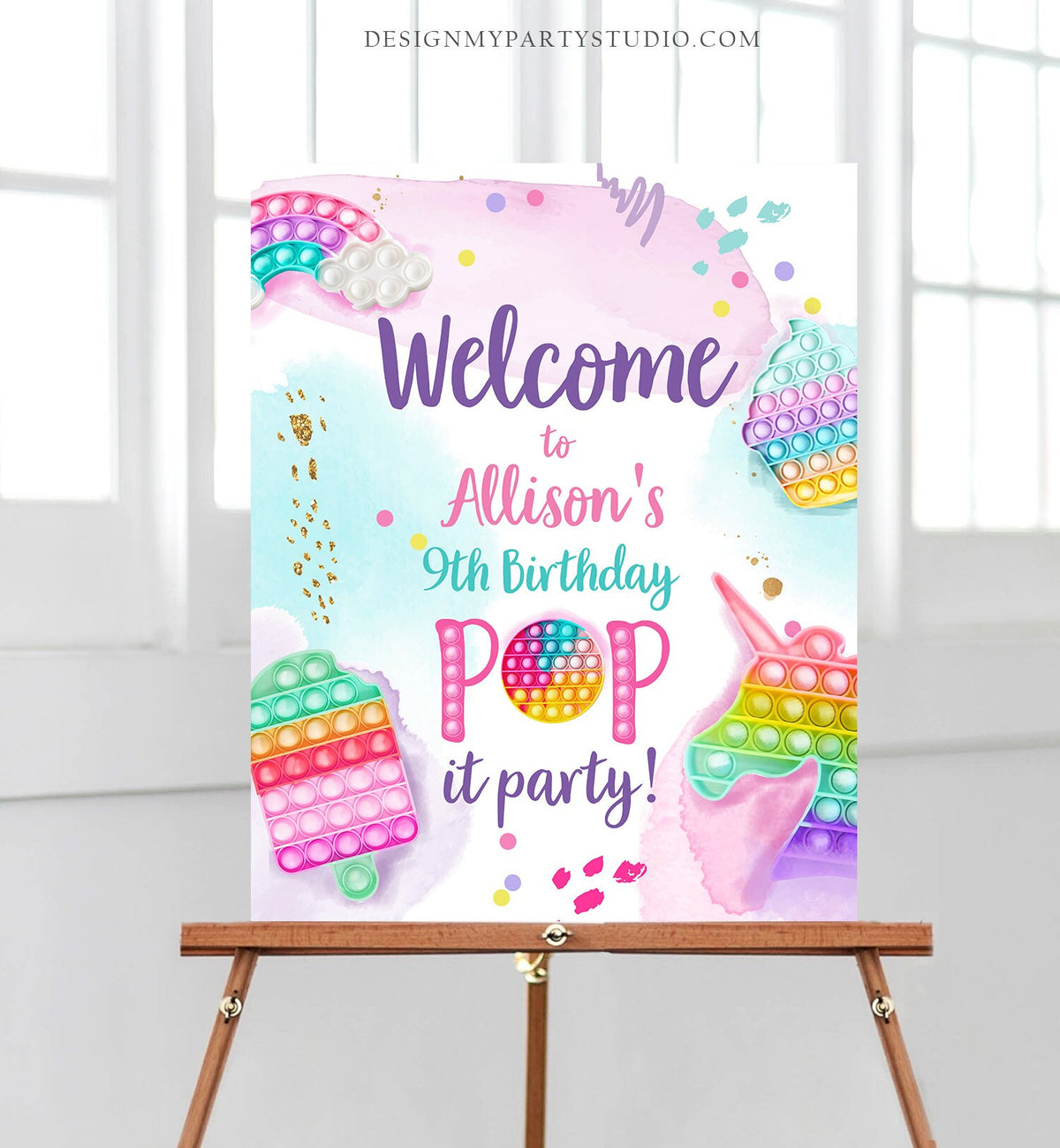 Editable Pop It Birthday Welcome Sign Fidget Toy Party Popit Birthday Welcome Teen Girl Pastel Rainbow Template Corjl PRINTABLE 0422