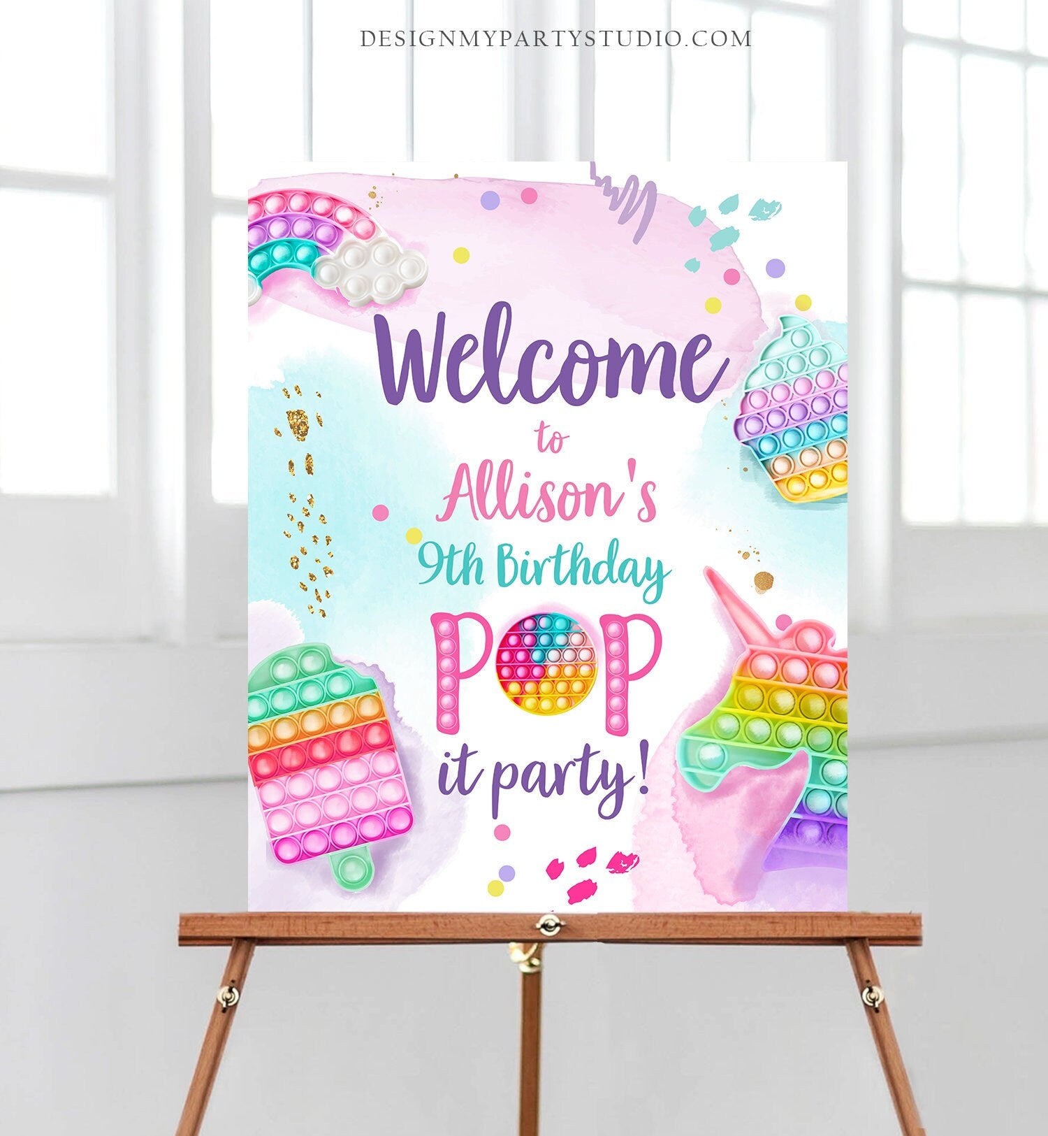 Editable Pop It Birthday Welcome Sign Fidget Toy Party Popit Birthday Welcome Teen Girl Pastel Rainbow Template Corjl PRINTABLE 0422
