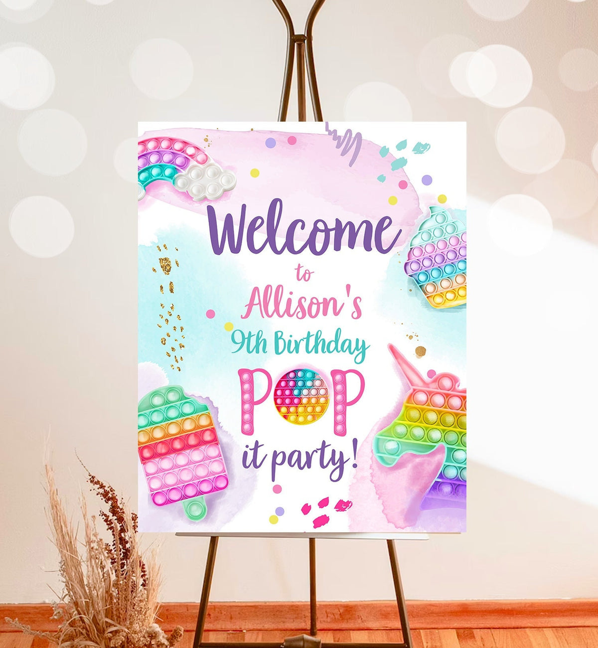 Editable Pop It Birthday Welcome Sign Fidget Toy Party Popit Birthday Welcome Teen Girl Pastel Rainbow Template Corjl PRINTABLE 0422