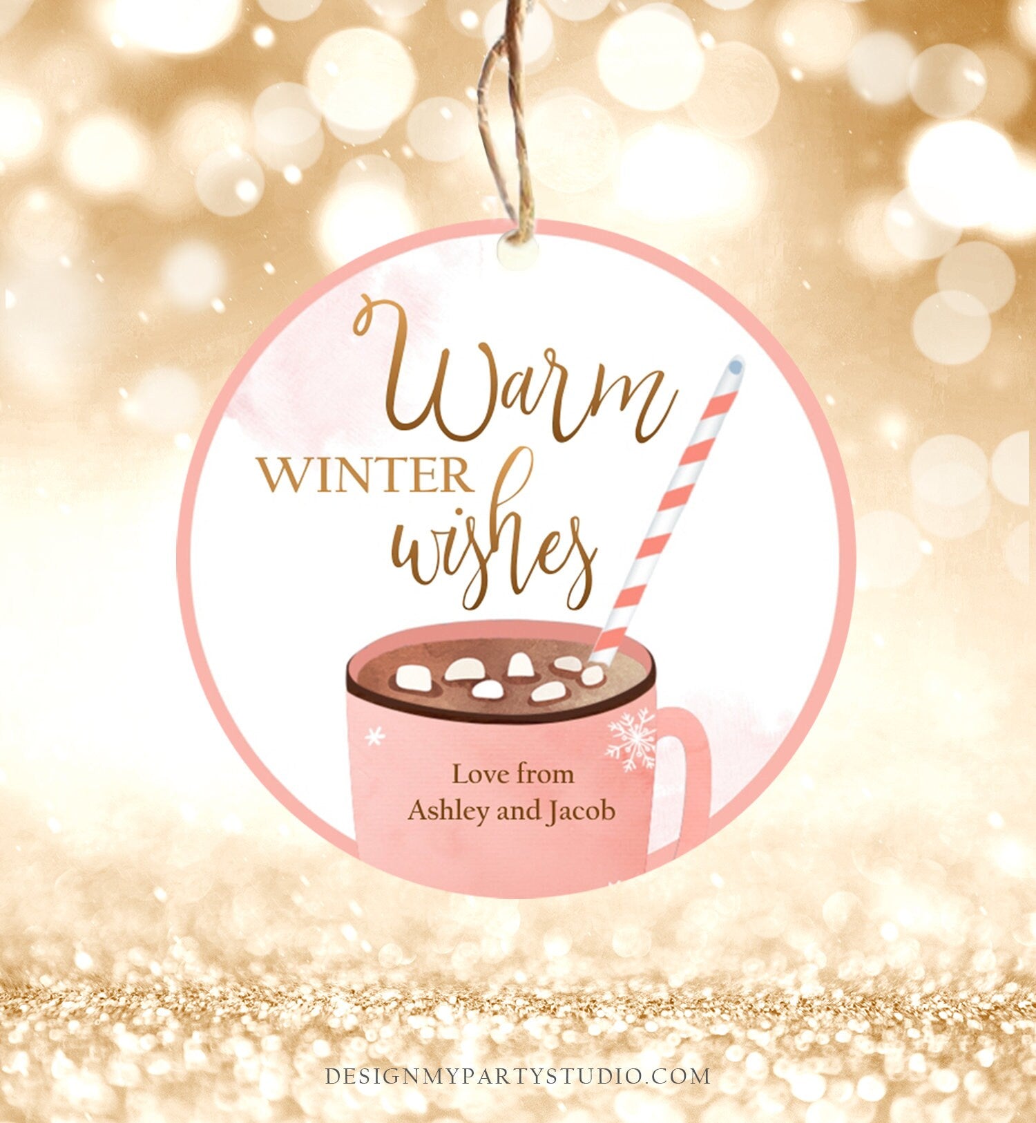 Editable Warm Wishes Tag Personalized Christmas Tag Hot Cocoa Tag Holiday Gift Tag Hot Chocolate Tag Download Printable Template Corjl 0353