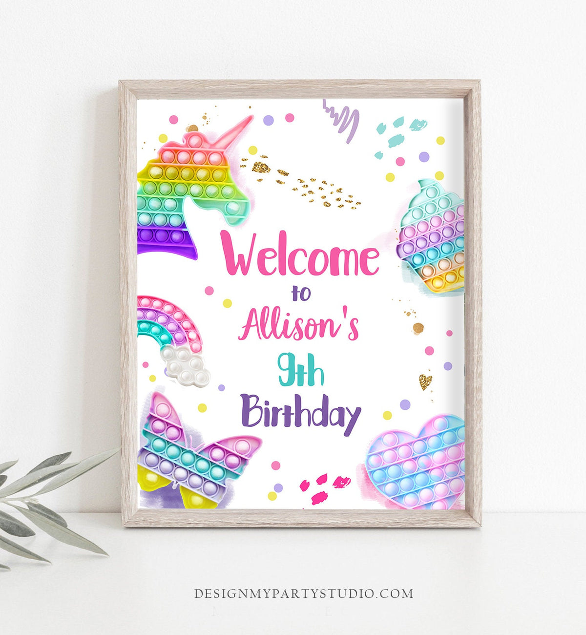 Editable Pop It Birthday Welcome Sign Fidget Toy Party Popit Birthday Welcome Teen Girl Pastel Rainbow Template Corjl PRINTABLE 0422