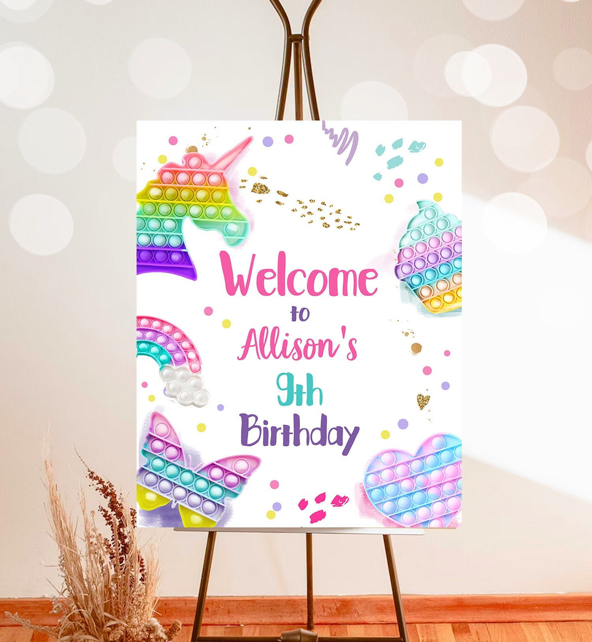 Editable Pop It Birthday Welcome Sign Fidget Toy Party Popit Birthday Welcome Teen Girl Pastel Rainbow Template Corjl PRINTABLE 0422