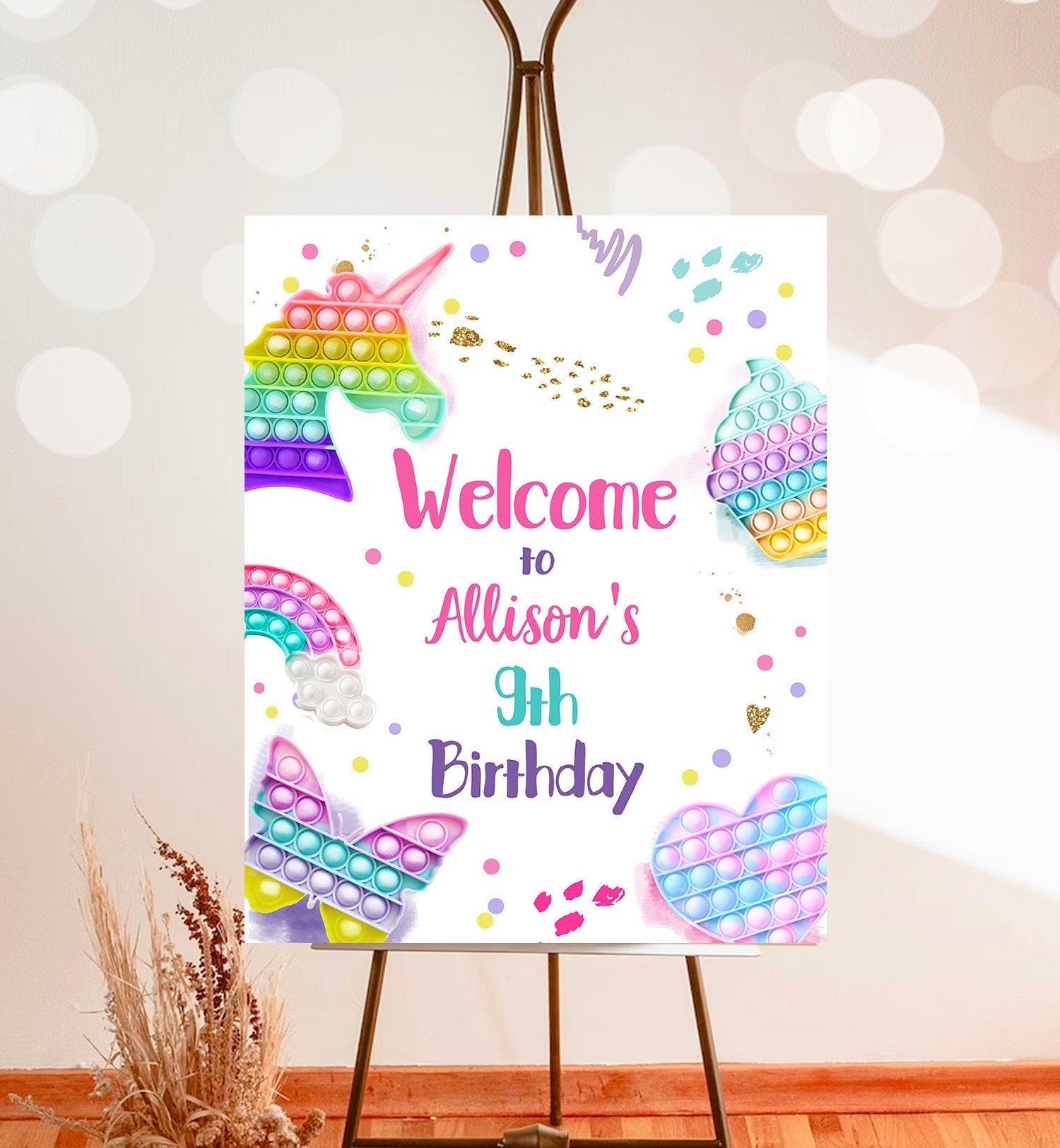 Editable Pop It Birthday Welcome Sign Fidget Toy Party Popit Birthday Welcome Teen Girl Pastel Rainbow Template Corjl PRINTABLE 0422
