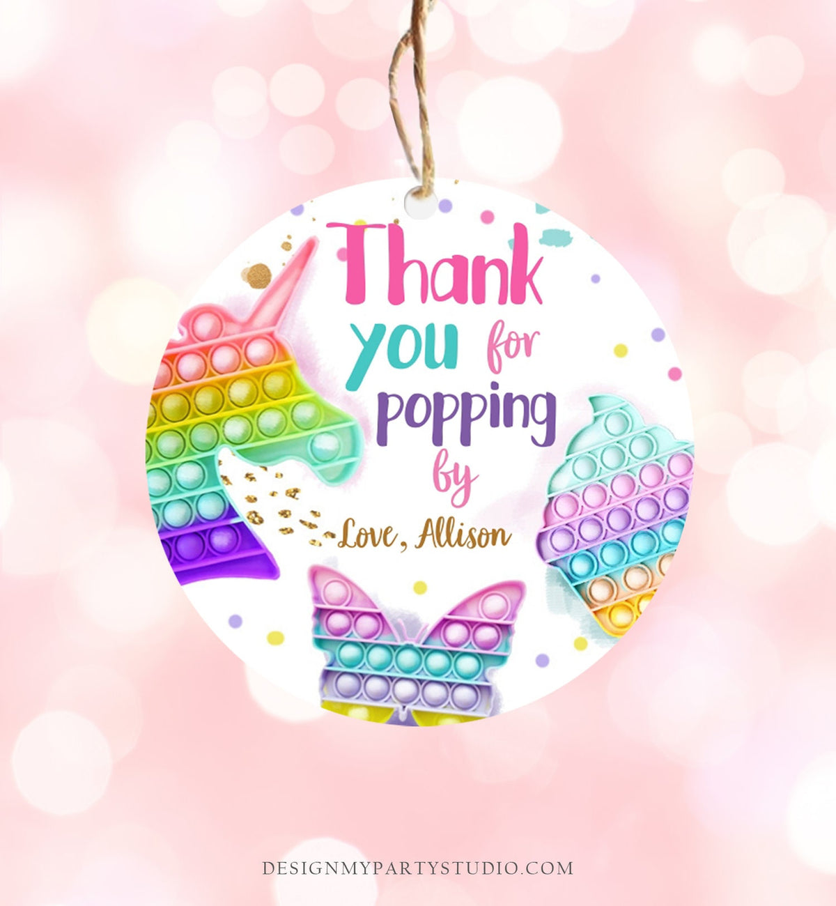 Editable Fidget Party Favor Tags Pop it Party Thank You Tag Gift Tag Popit Birthday Girl Popping By Stickers Corjl Template Printable 0422