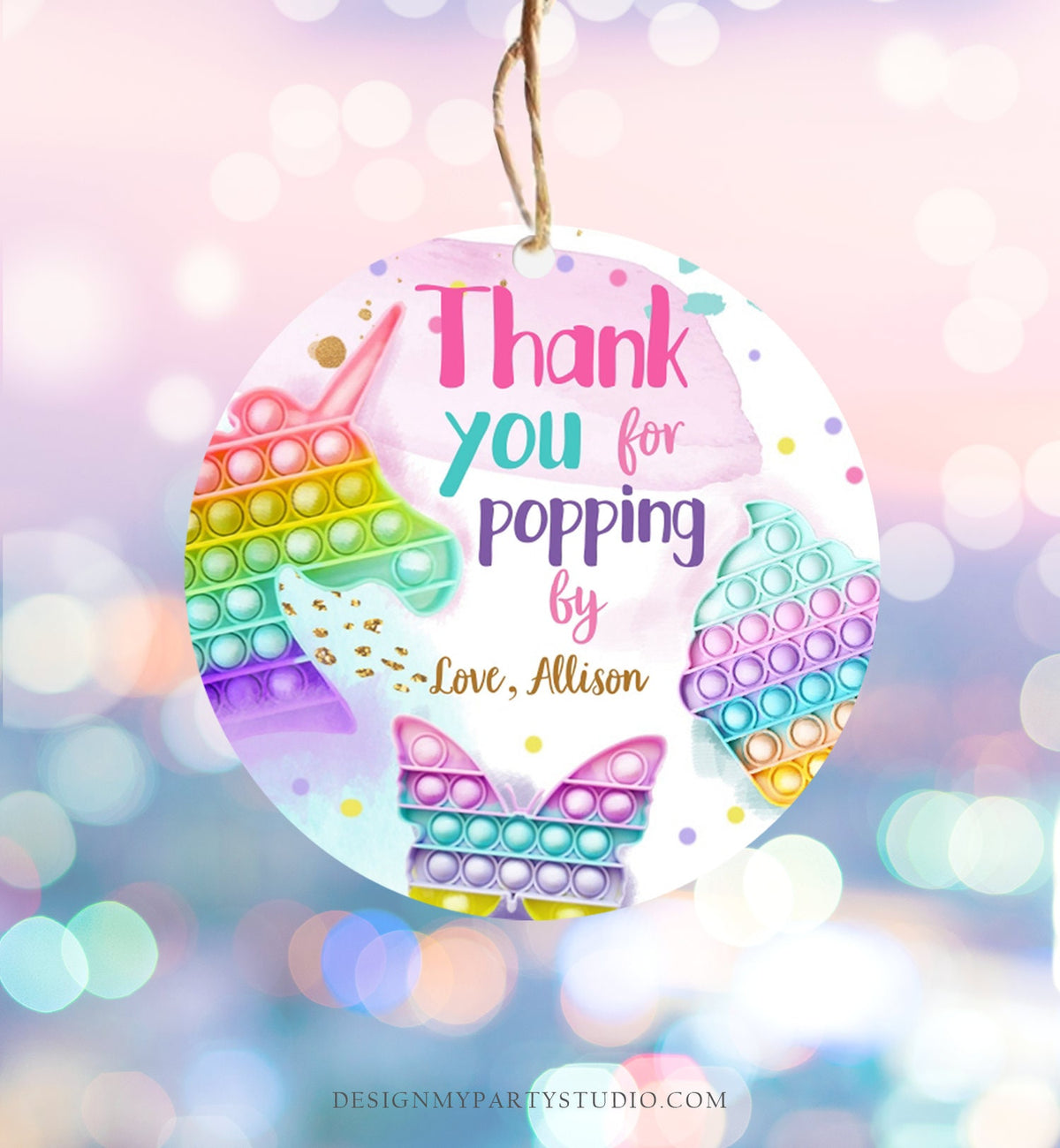 Editable Fidget Party Favor Tags Pop it Party Thank You Tag Gift Tag Popit Birthday Girl Popping By Stickers Corjl Template Printable 0422